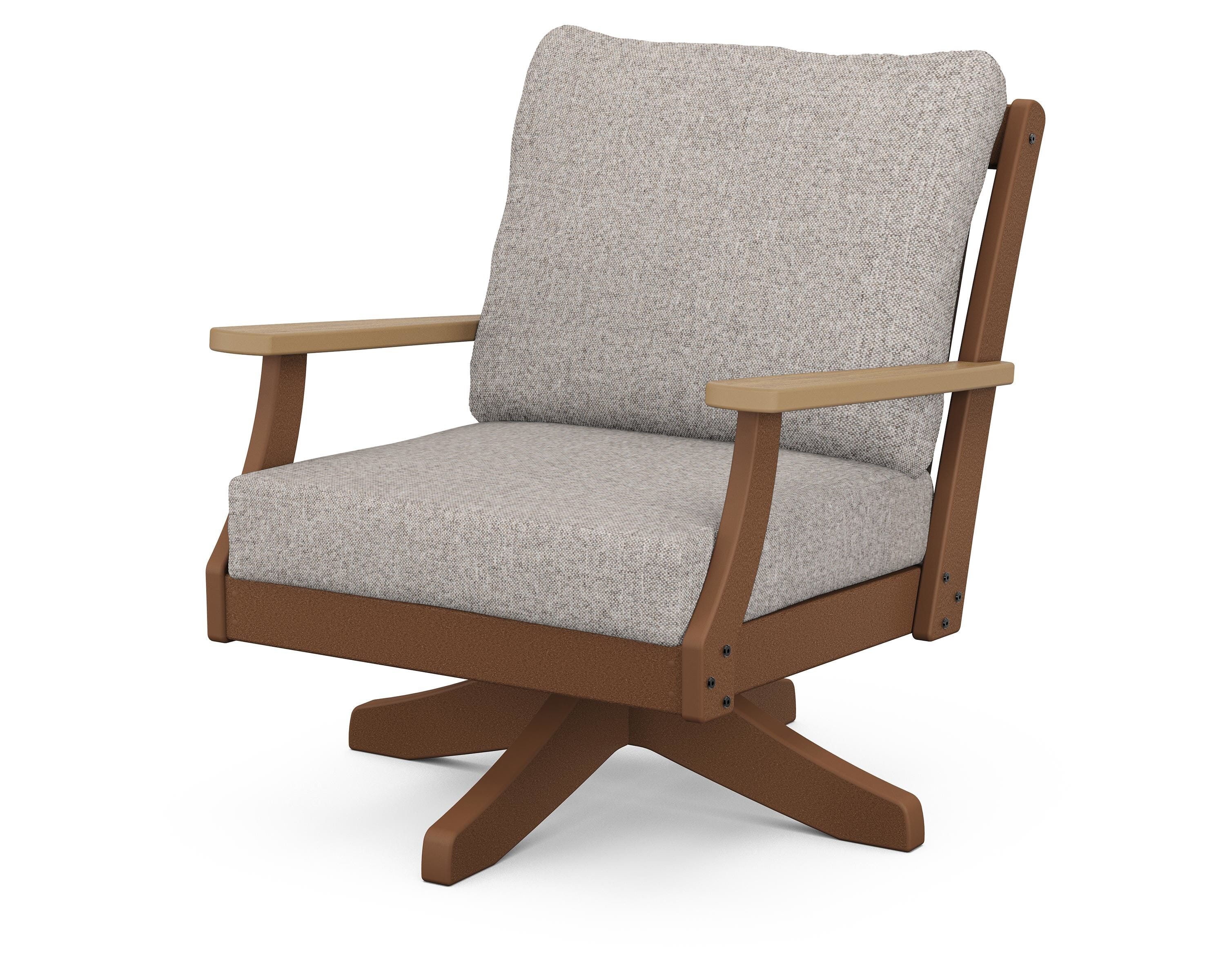 POLYWOOD® Braxton Deep Seating Swivel Chair in Teak / Natural / Weathered Tweed