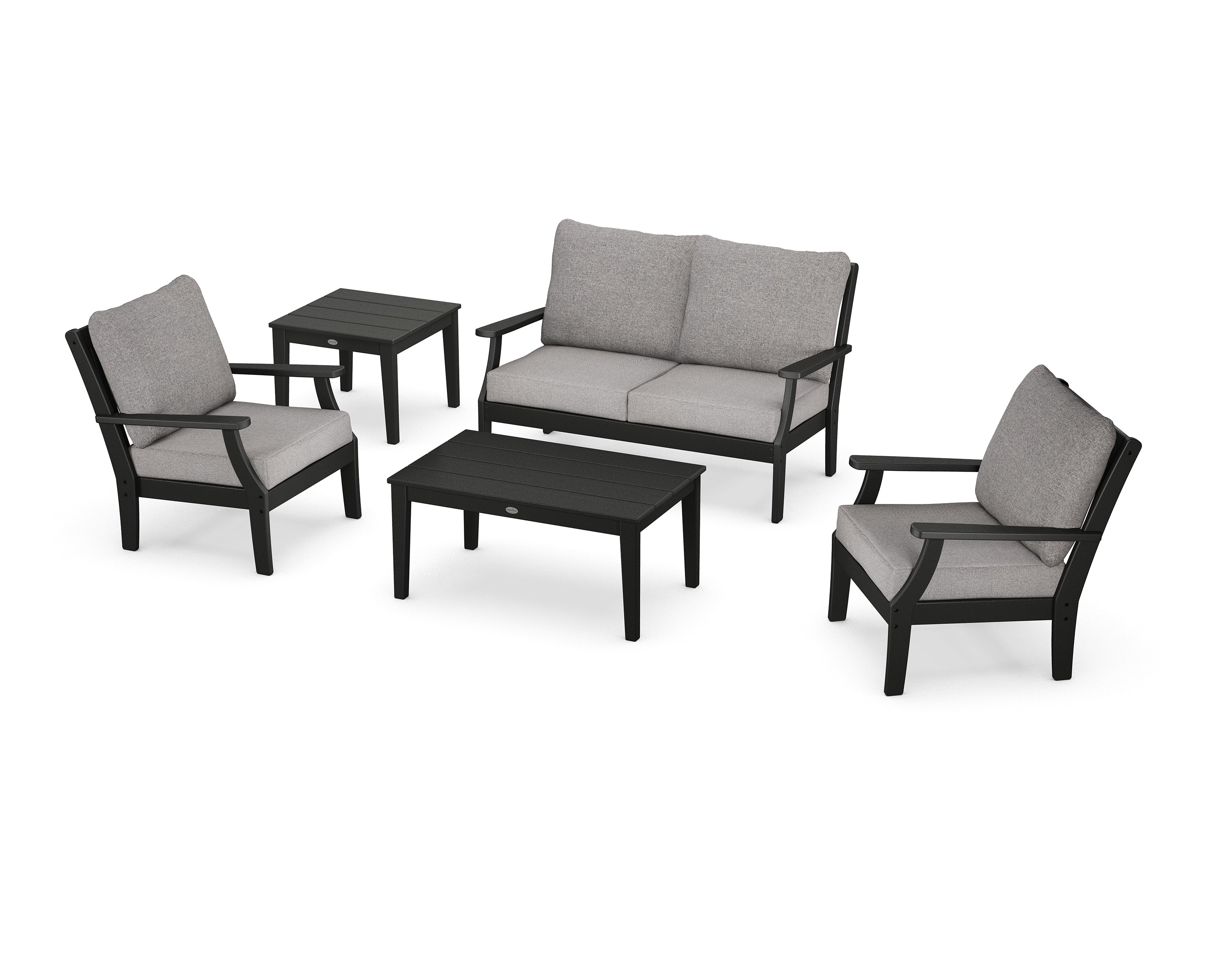 POLYWOOD® Braxton 5-Piece Deep Seating Set in Black / Grey Mist