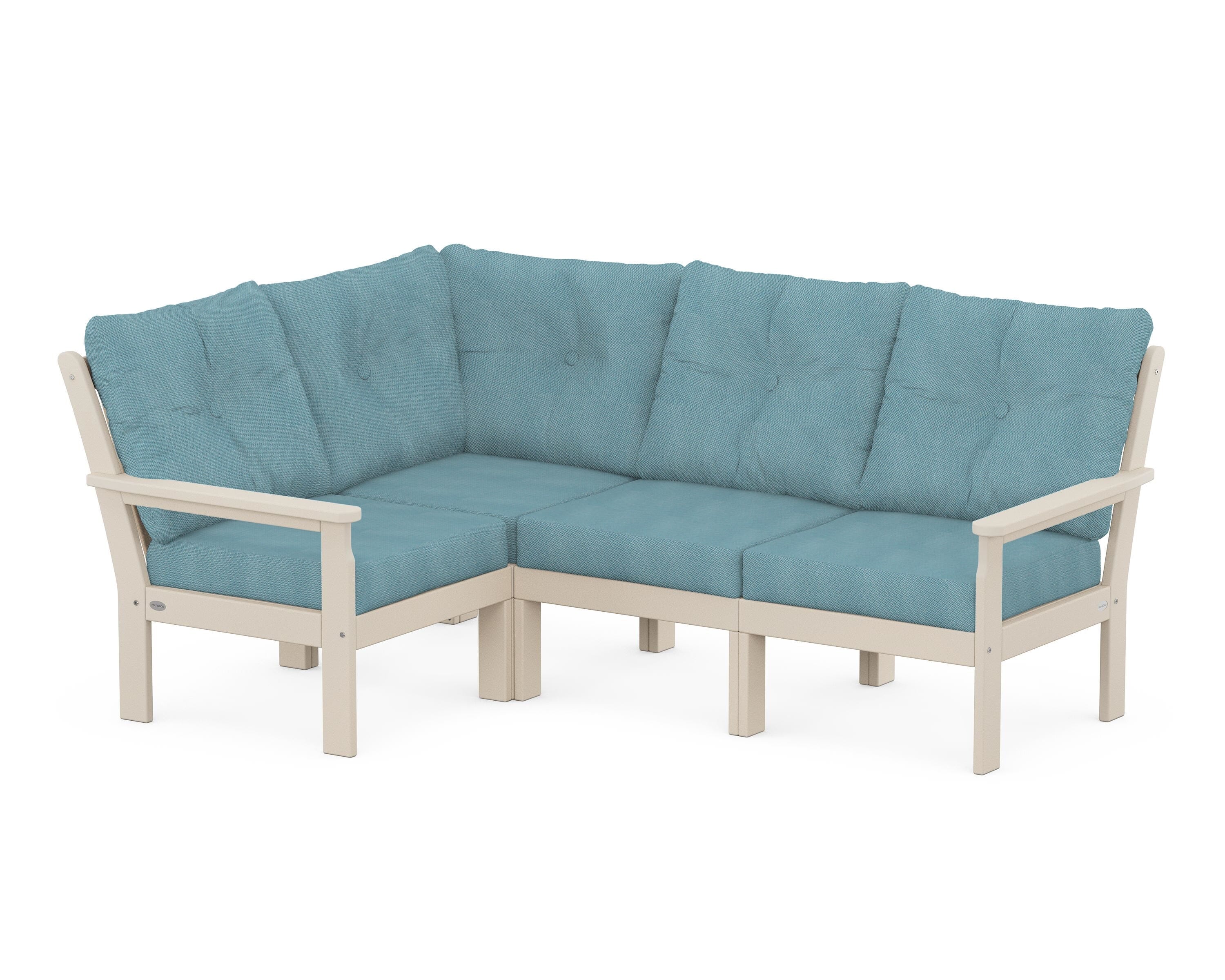 POLYWOOD® Vineyard 4-Piece Sectional in Sand / Lattice Sky Blue