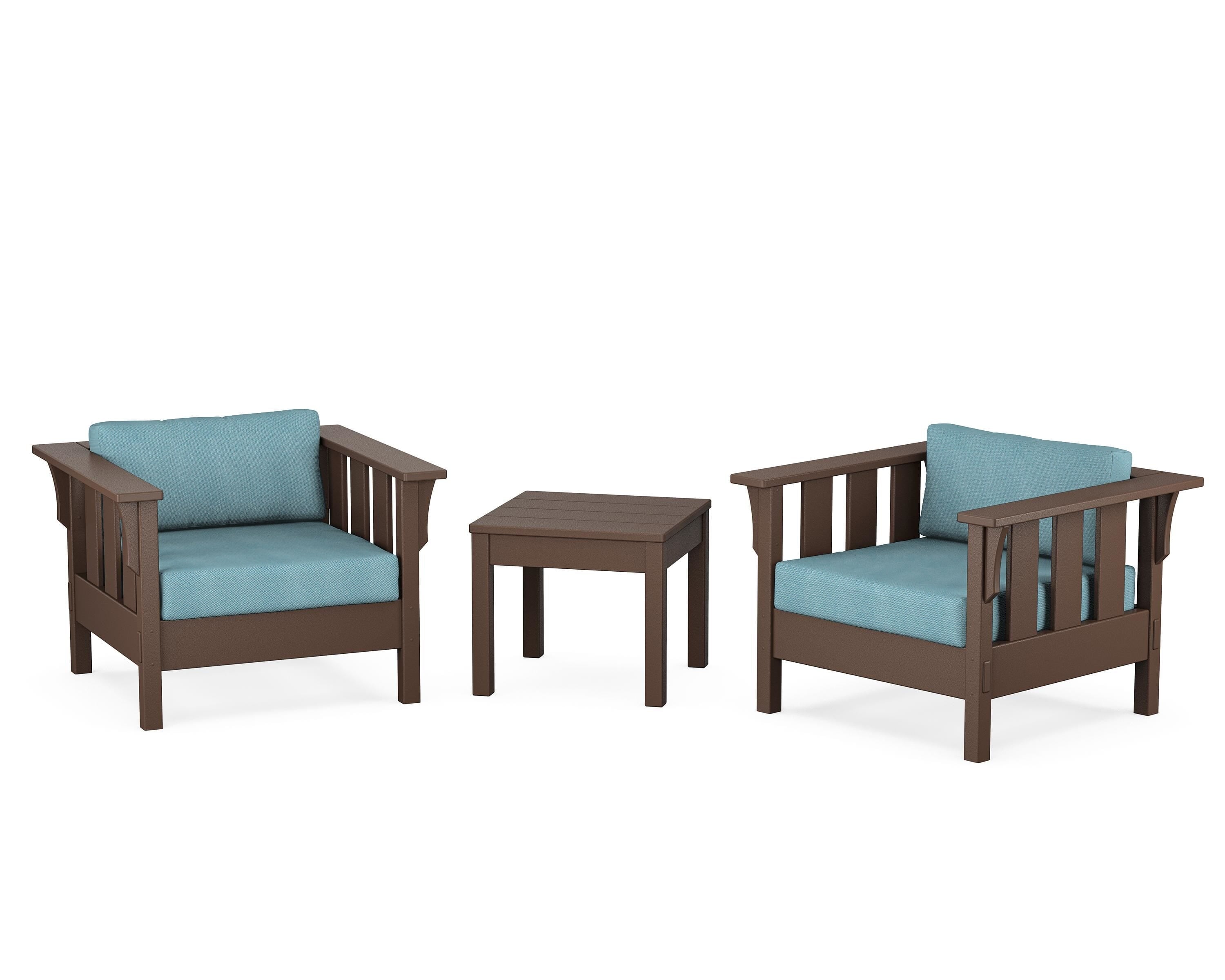 Martha Stewart by POLYWOOD® Acadia 3-Piece Deep Seating Set in Mahogany / Lattice Sky Blue