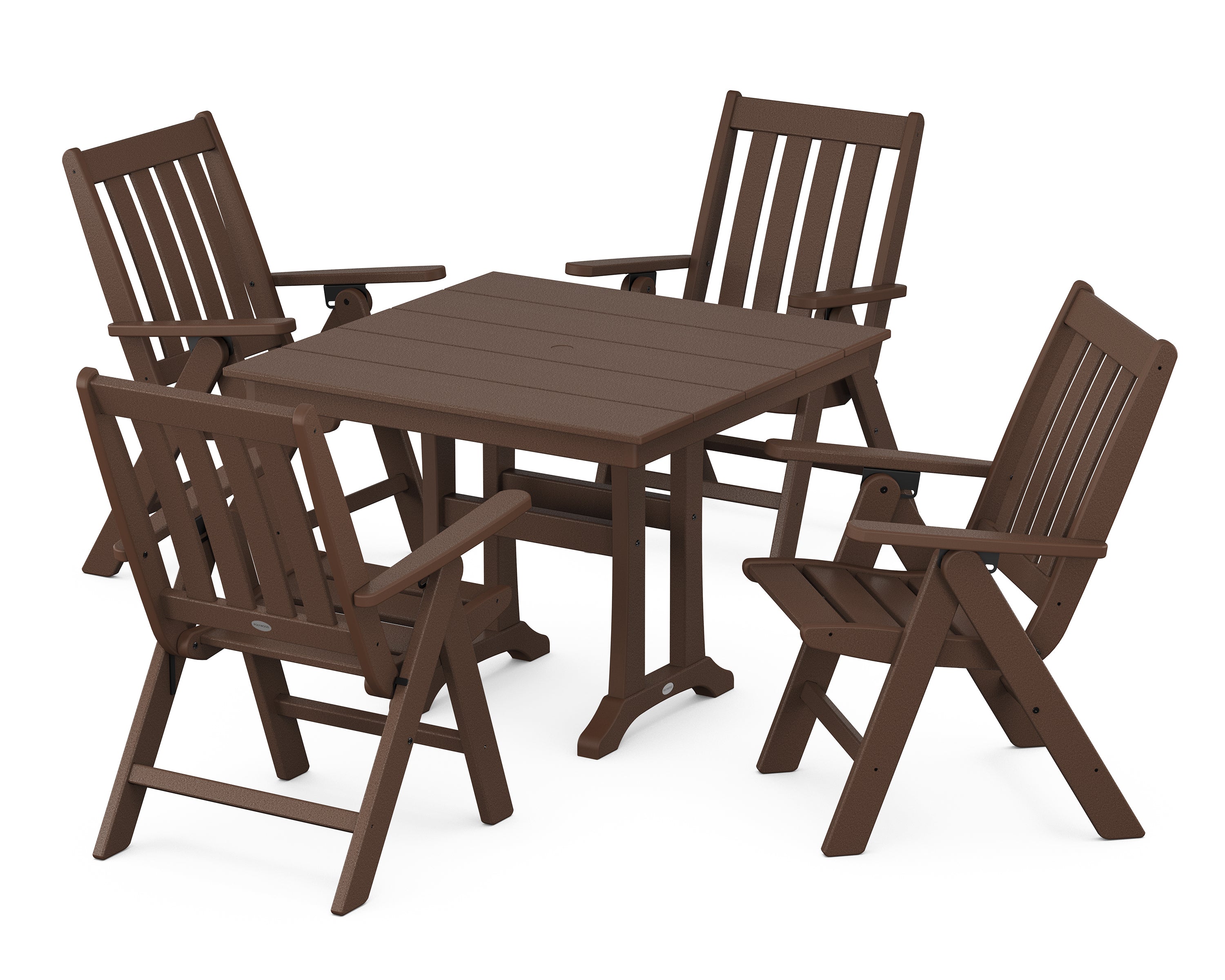 POLYWOOD® Vineyard Folding 5-Piece Farmhouse Dining Set With Trestle Legs in Mahogany