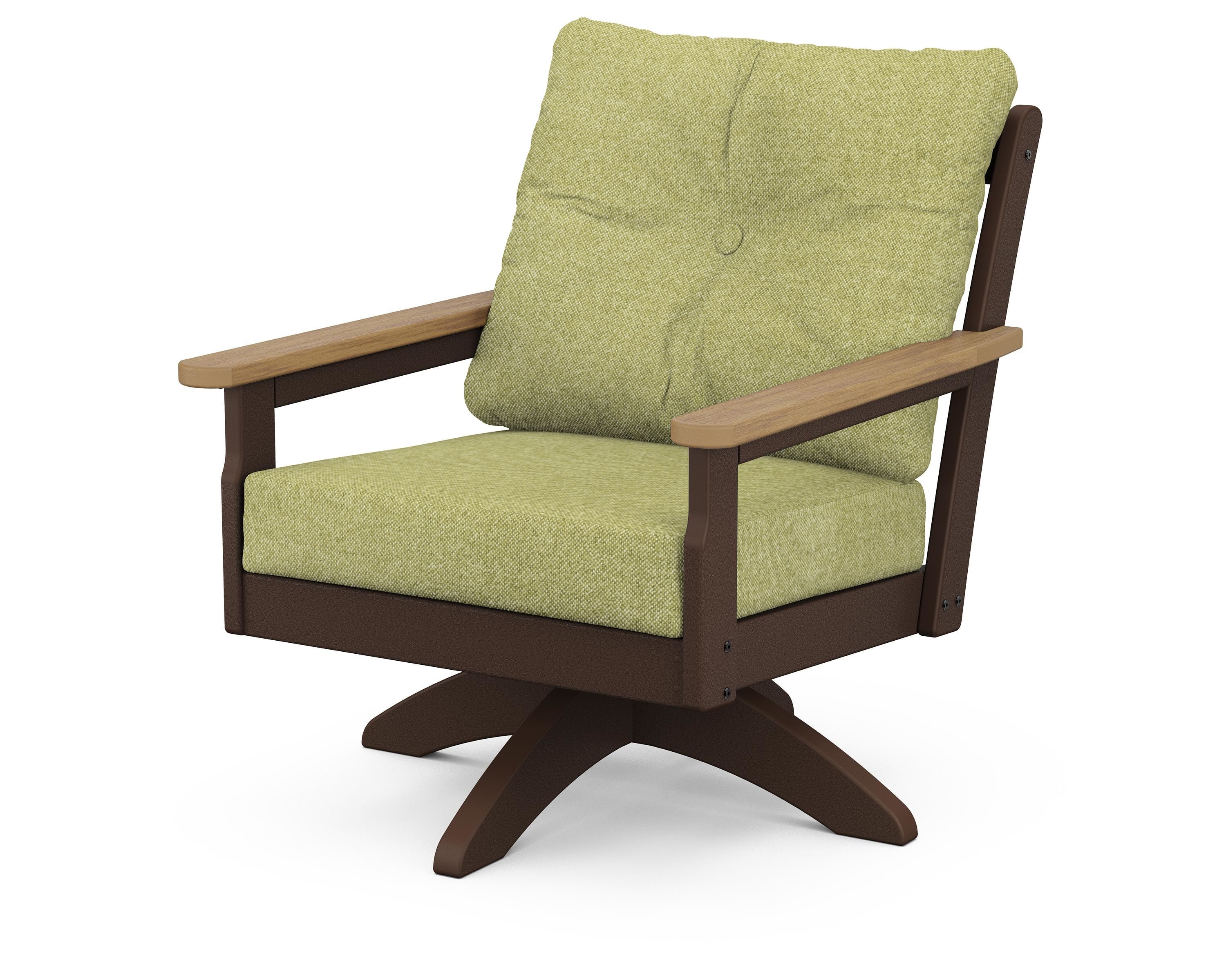 POLYWOOD® Vineyard Deep Seating Swivel Chair in Mahogany / Natural / Chartreuse Boucle