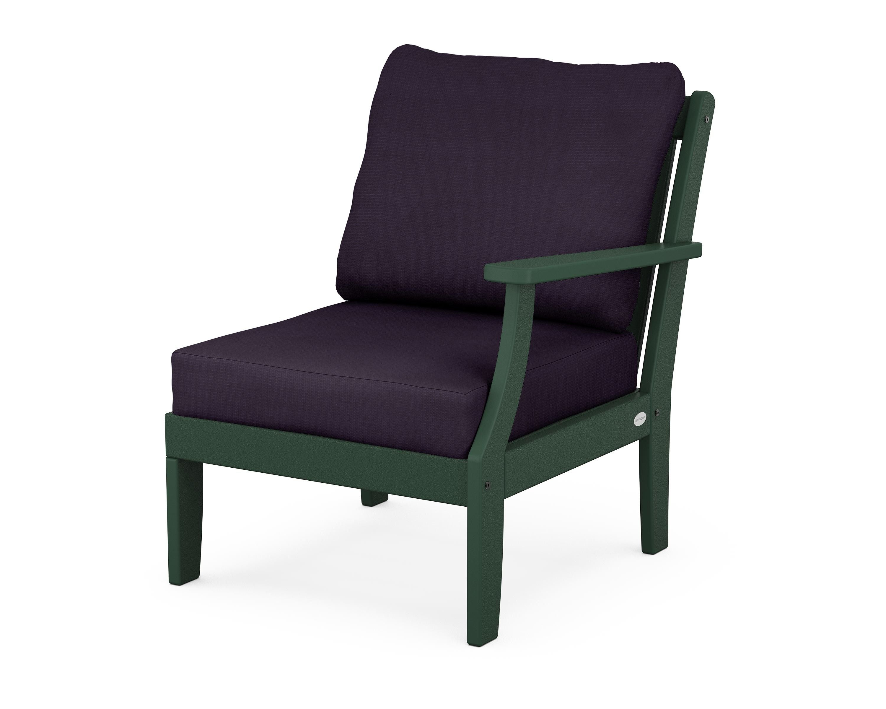 POLYWOOD® Braxton Modular Right Arm Chair in Green / Navy Linen