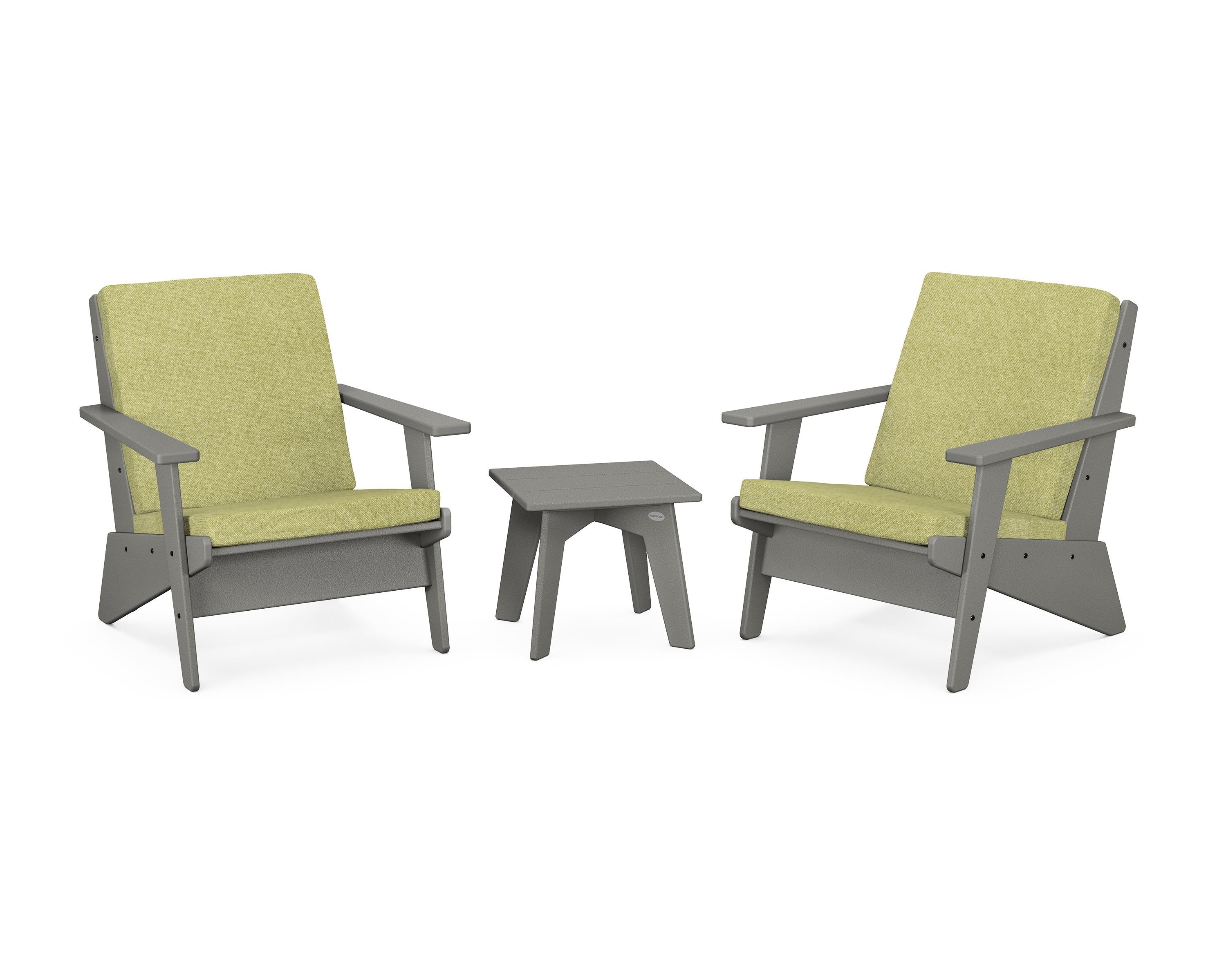 POLYWOOD® Riviera Modern Lounge 3-Piece Set in Slate Grey / Chartreuse Boucle
