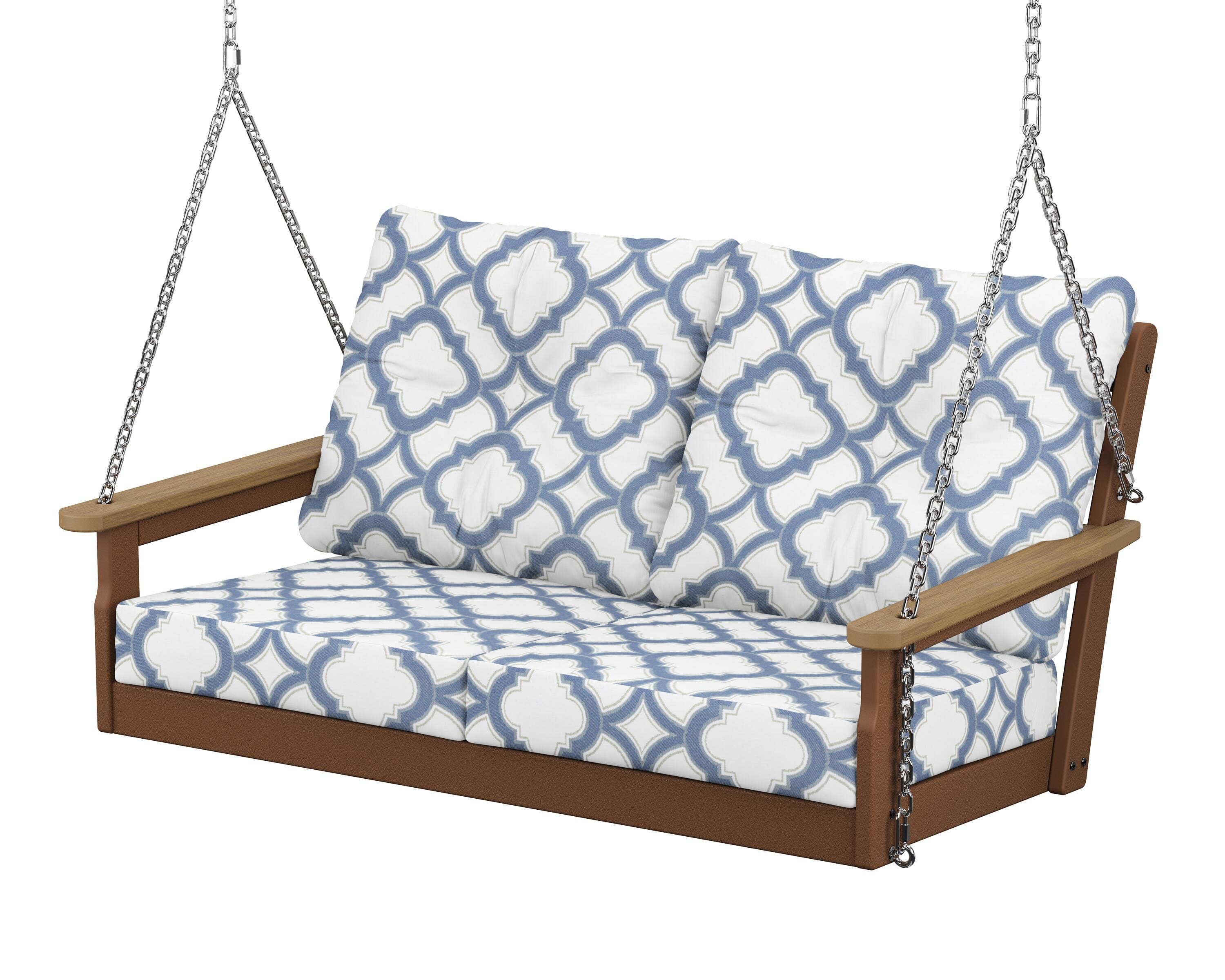 POLYWOOD® Vineyard Deep Seating Swing in Teak / Natural / Trellis Sky Blue