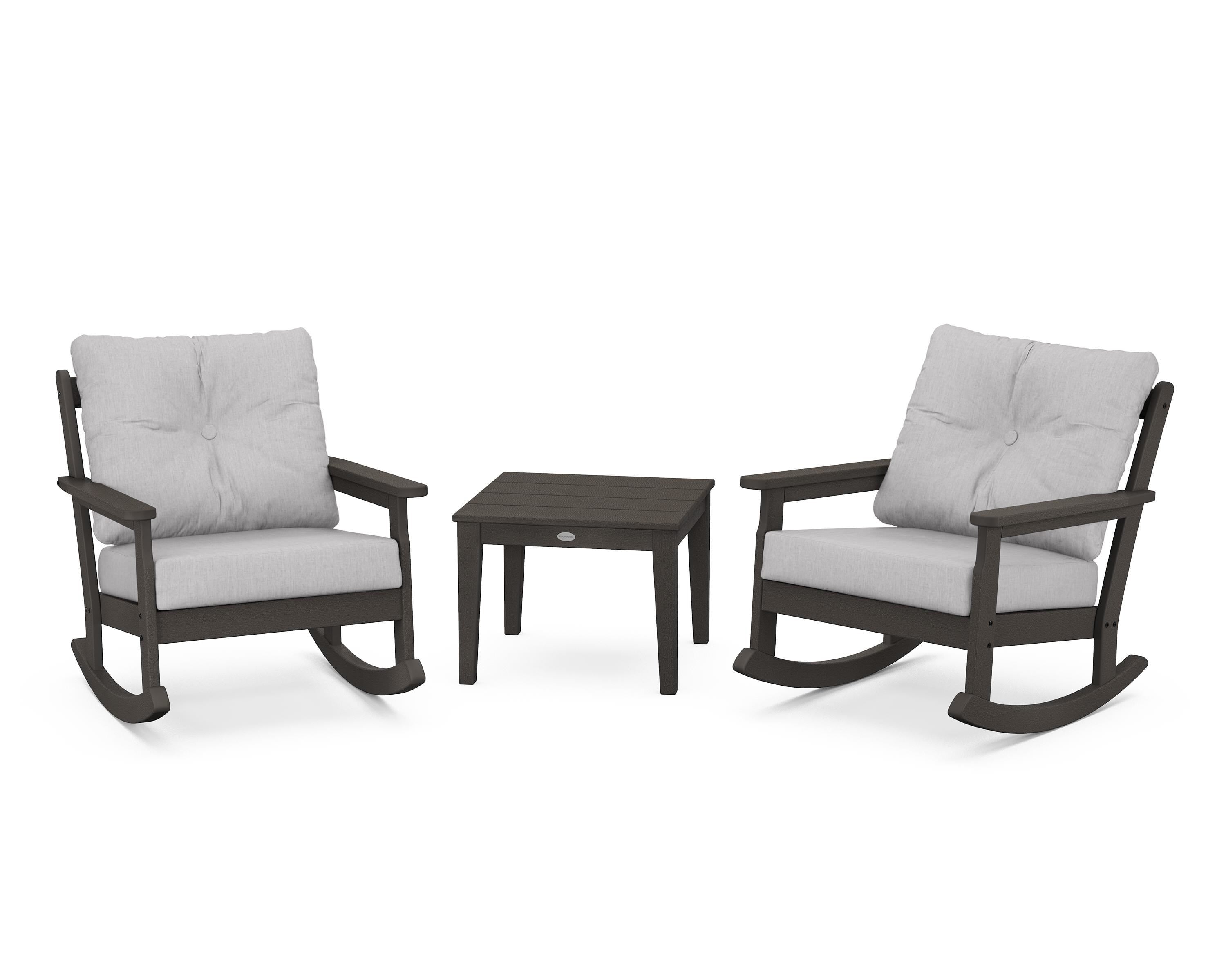 POLYWOOD® Vineyard 3-Piece Deep Seating Rocker Set in Vintage Coffee / Granite