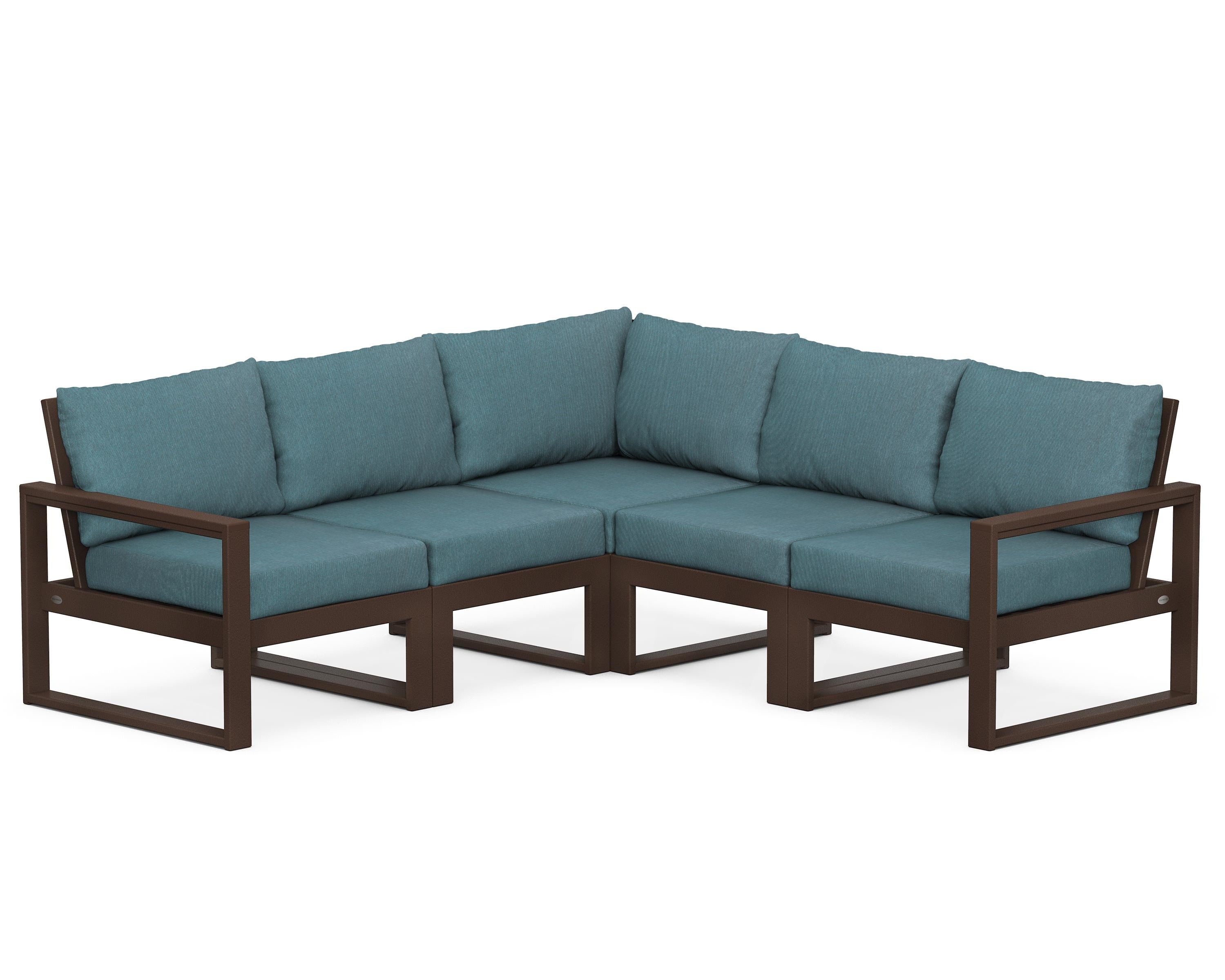 POLYWOOD® EDGE 5-Piece Modular Deep Seating Set in Mahogany / Ocean Teal