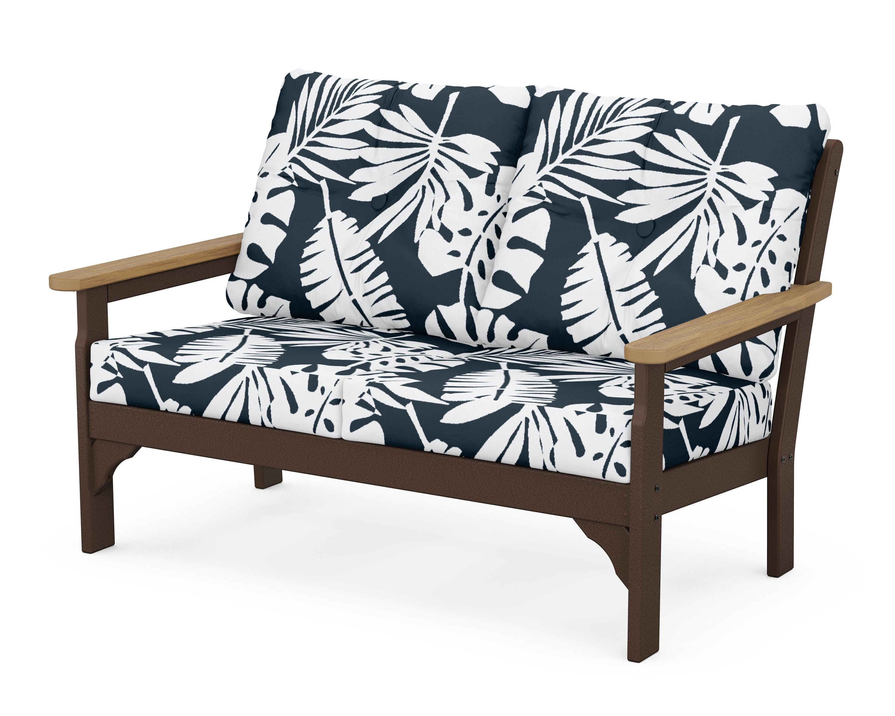 POLYWOOD® Vineyard Deep Seating Loveseat in Mahogany / Natural / Leaf Marine Indigo