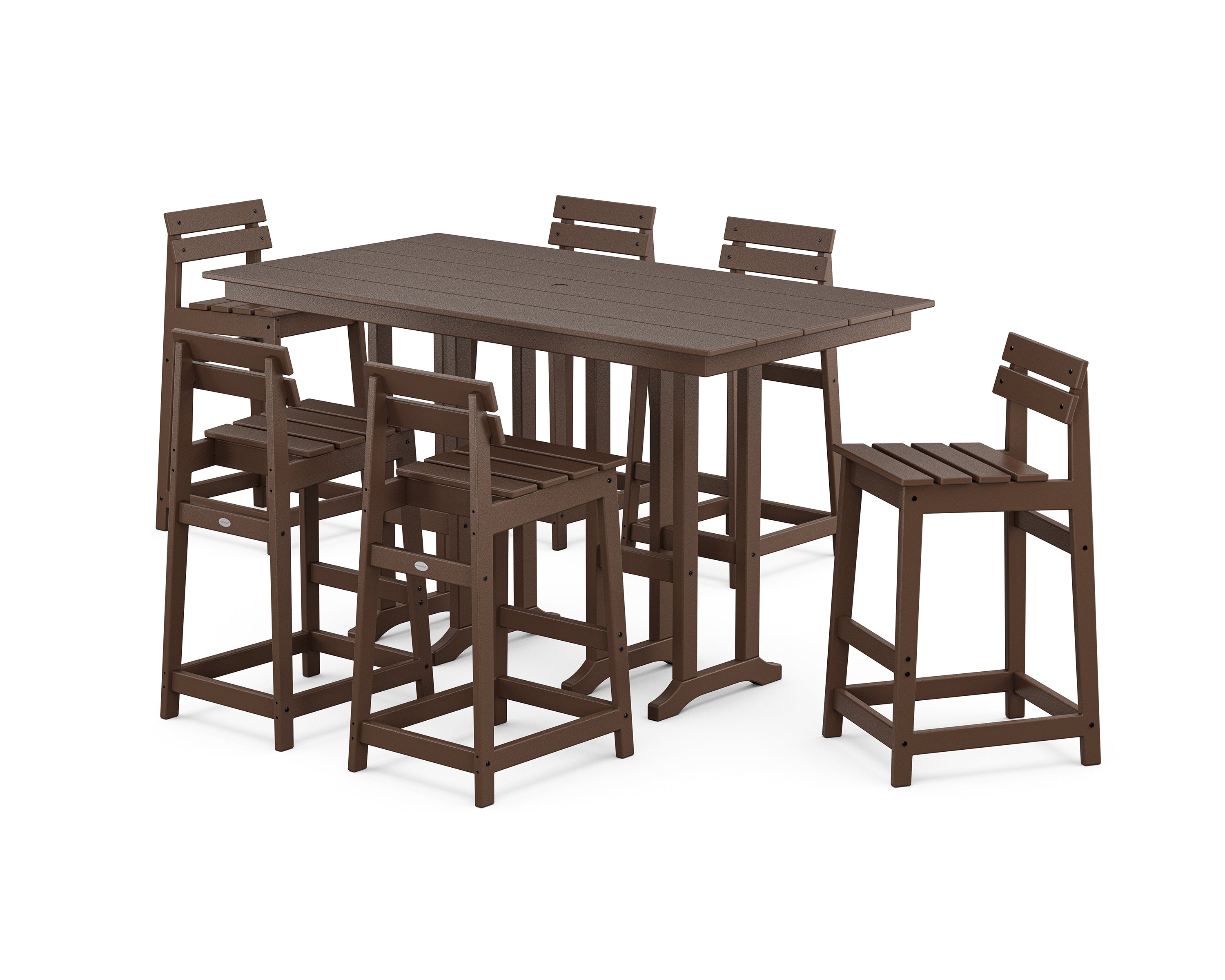POLYWOOD® Modern Studio Plaza Lowback Bar Chair 7-Piece Set in Mahogany