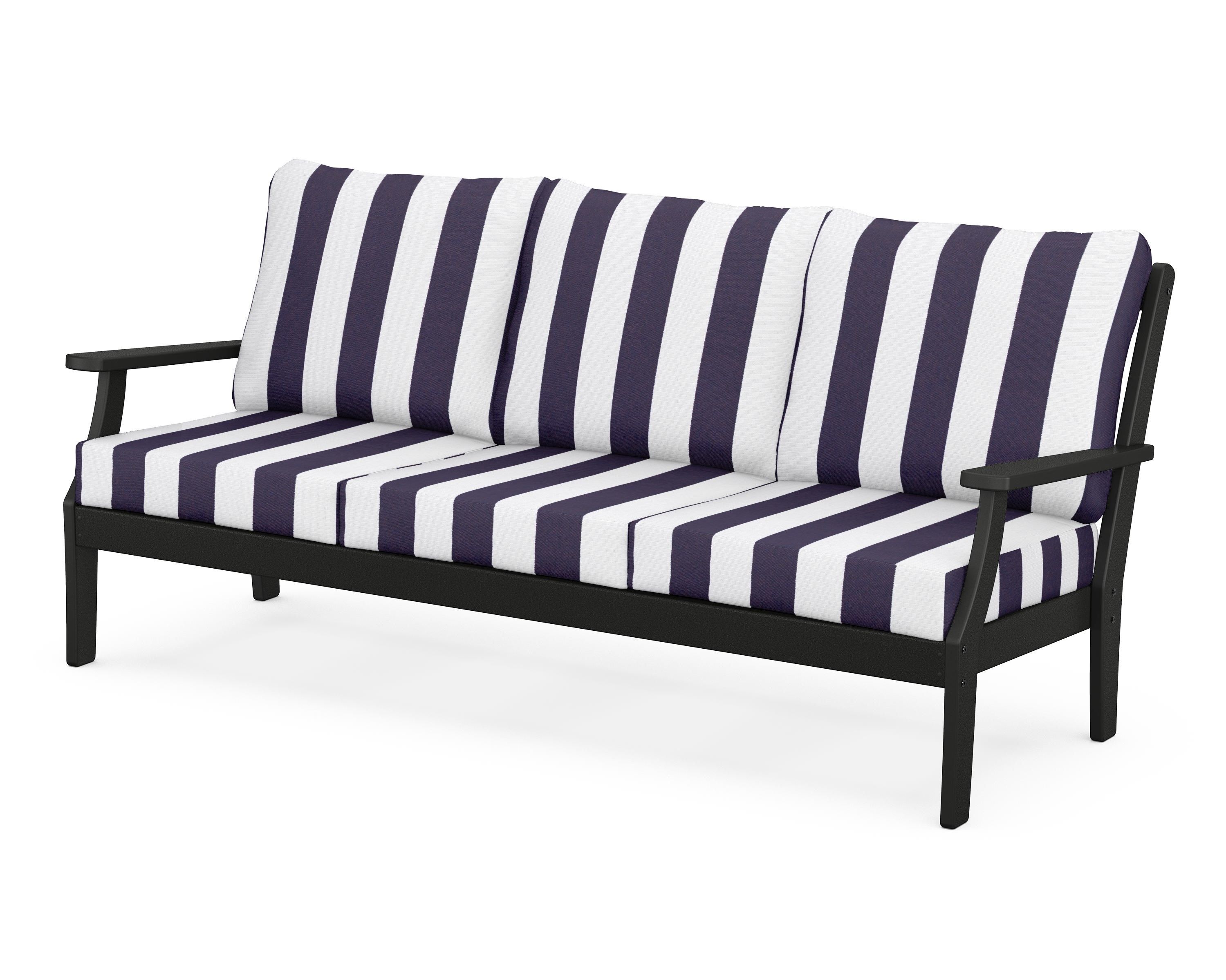 POLYWOOD® Braxton Deep Seating Sofa in Black / Cabana Stripe Navy