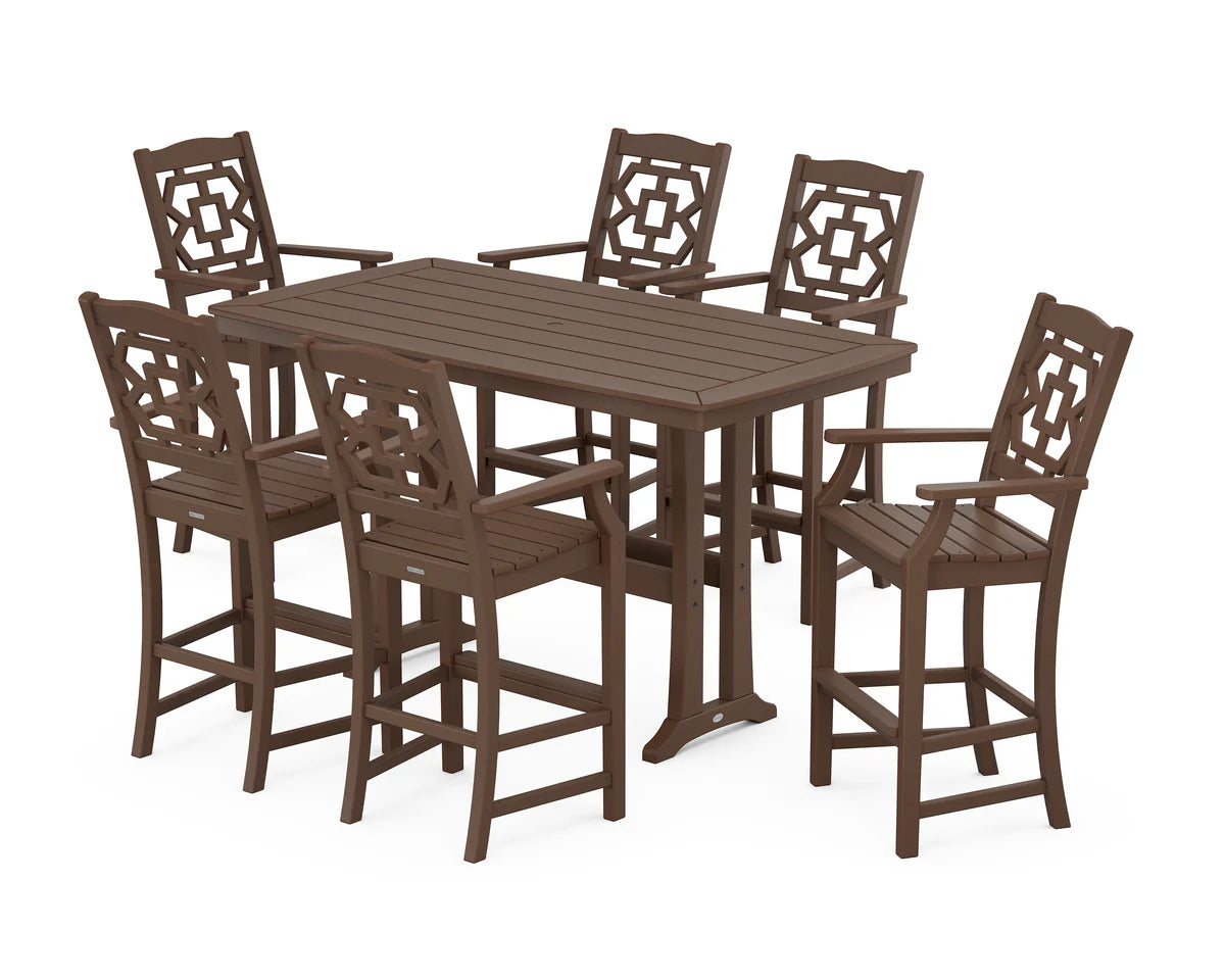 Chinoiserie Arm Chair 7-Piece Bar Set with Trestle Legs