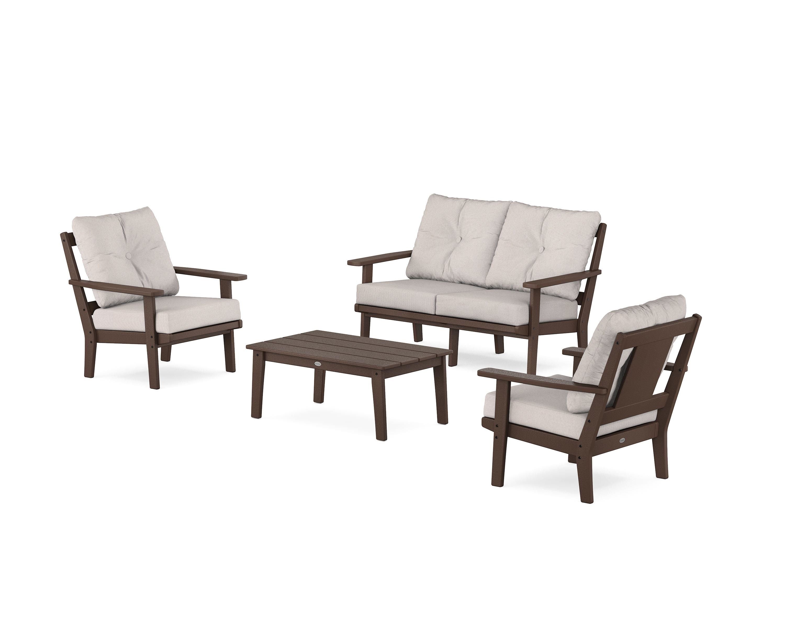 POLYWOOD® Prairie 4-Piece Deep Seating Set with Loveseat in Mahogany / Dune Burlap