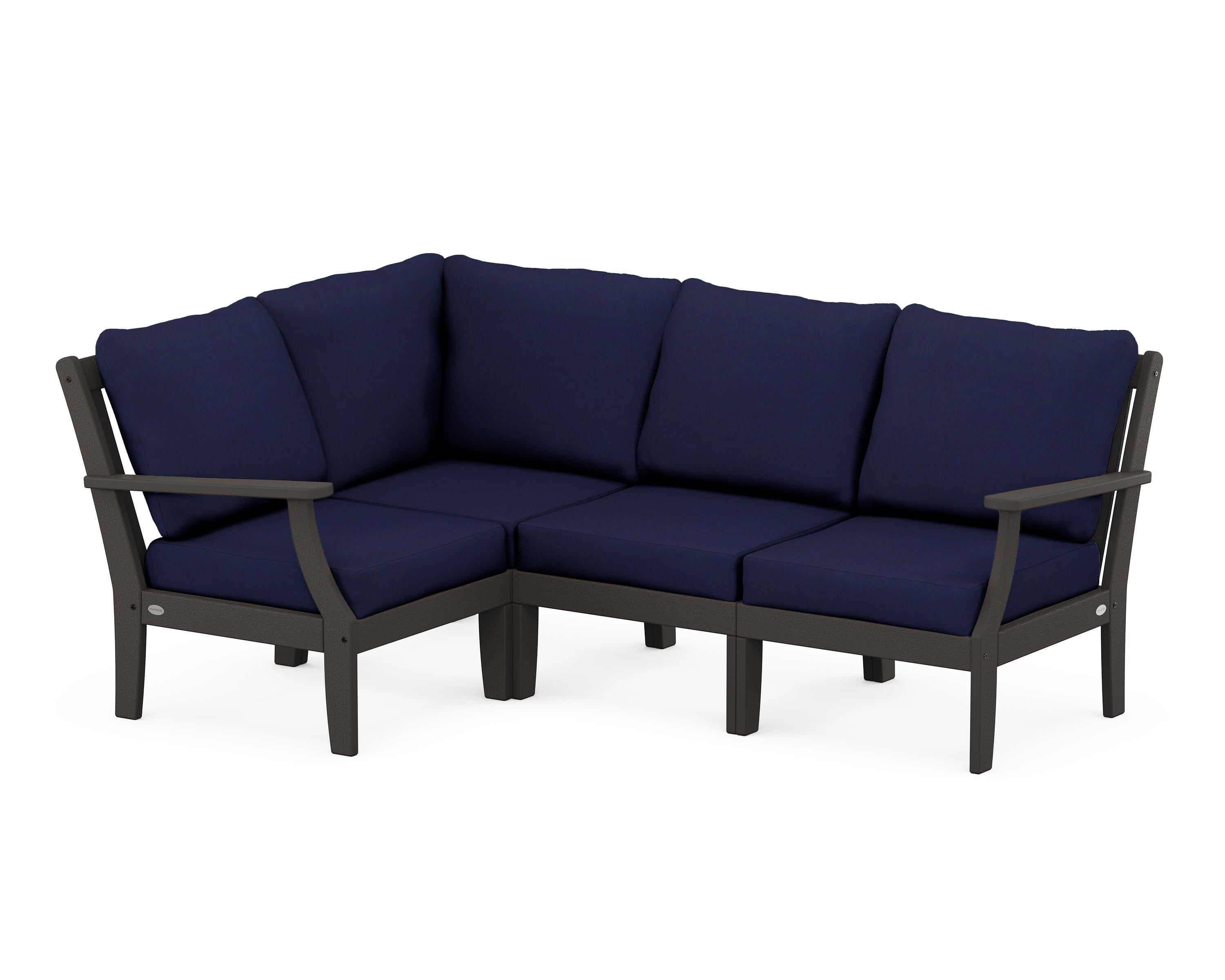 POLYWOOD® Braxton Modular 4-Piece Deep Seating Set in Vintage Coffee / Navy