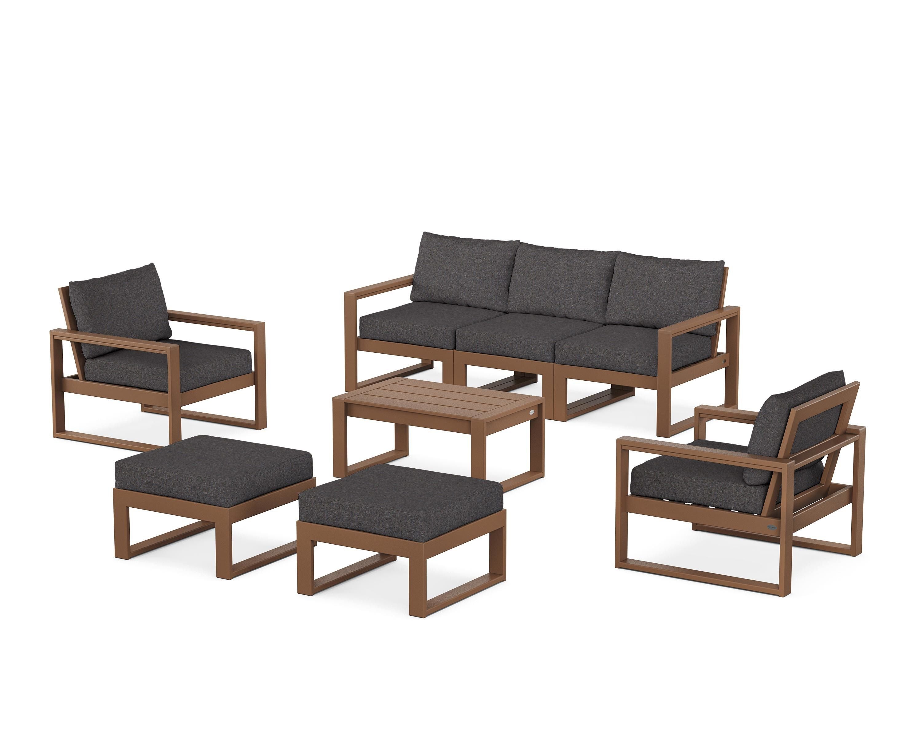 POLYWOOD® EDGE Sectional 8-Piece Lounge Sofa Set in Teak / Ash Charcoal