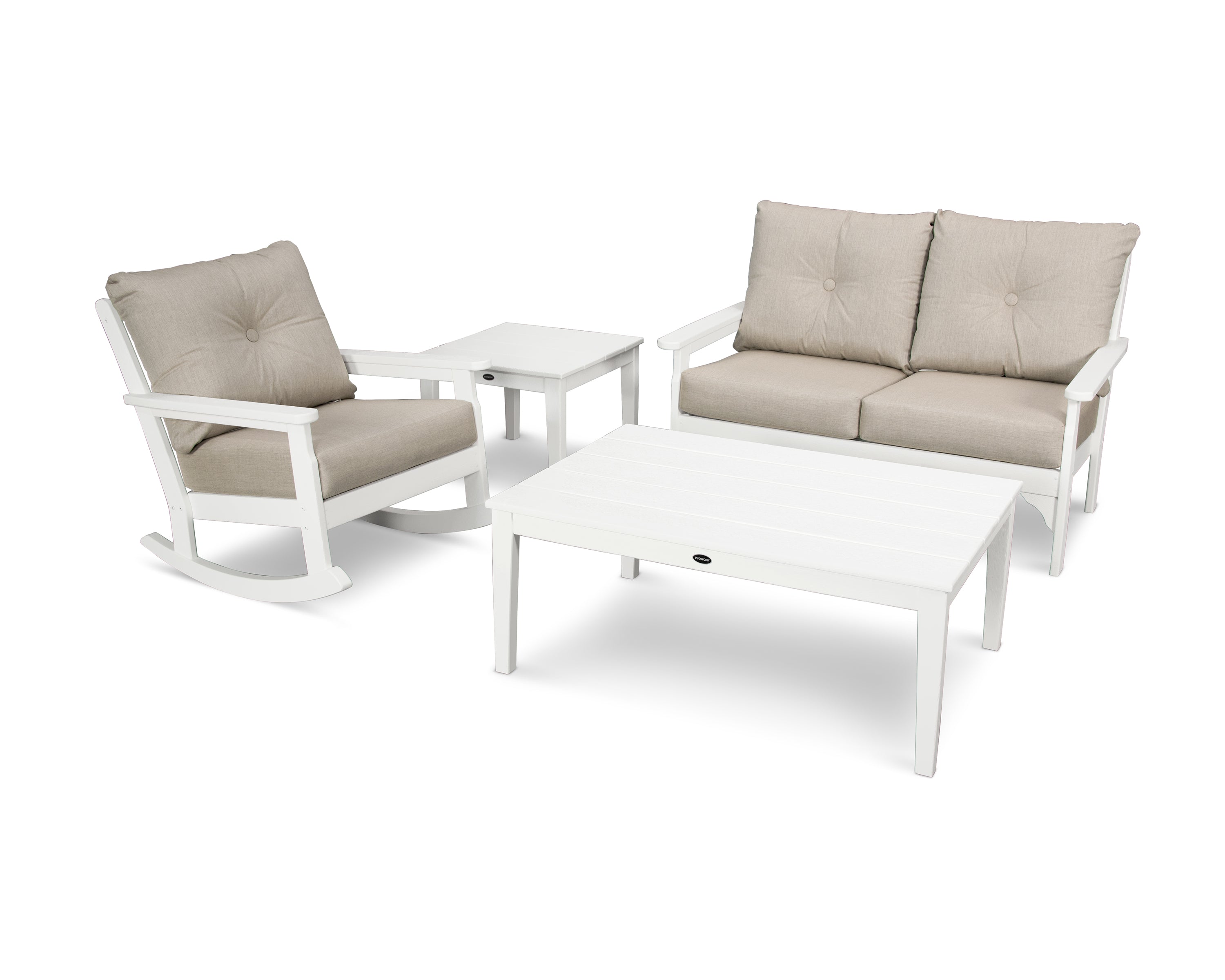 POLYWOOD® Vineyard 4-Piece Deep Seating Rocker Set in White / Cast Ash
