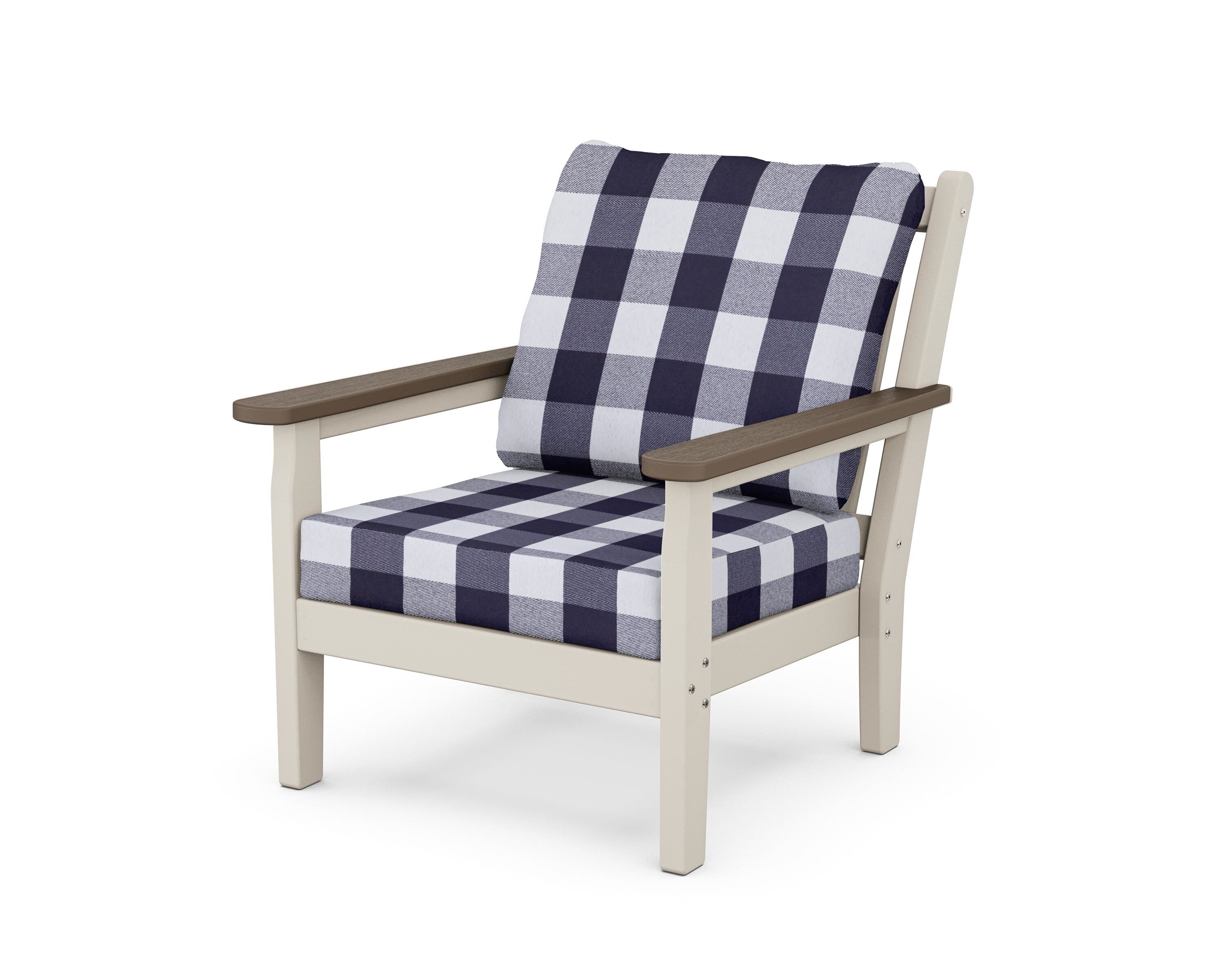 POLYWOOD® Chippendale Deep Seating Chair in Sand / Kona / Buffalo Plaid Navy
