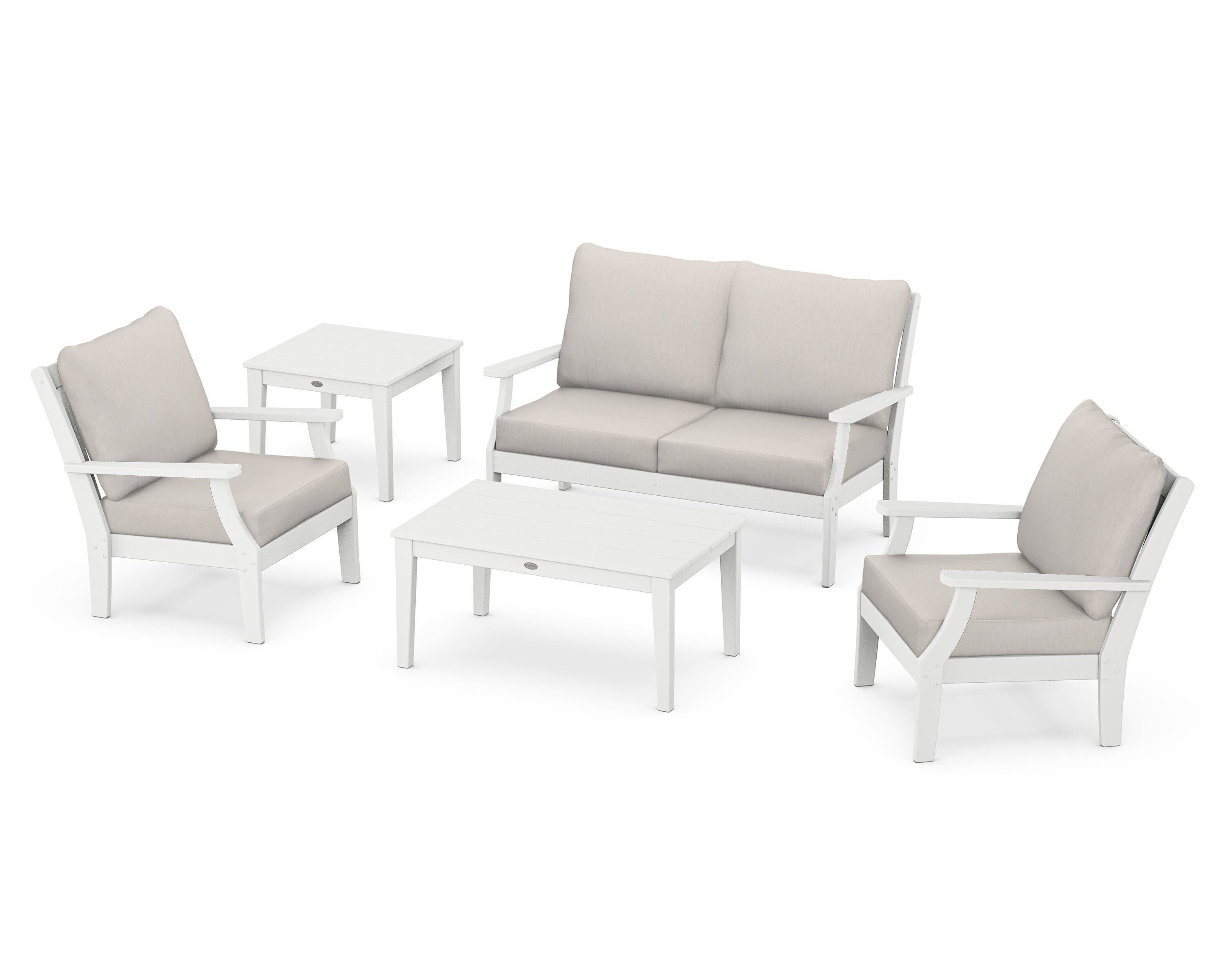 POLYWOOD® Braxton 5-Piece Deep Seating Set in White / Cast Ash