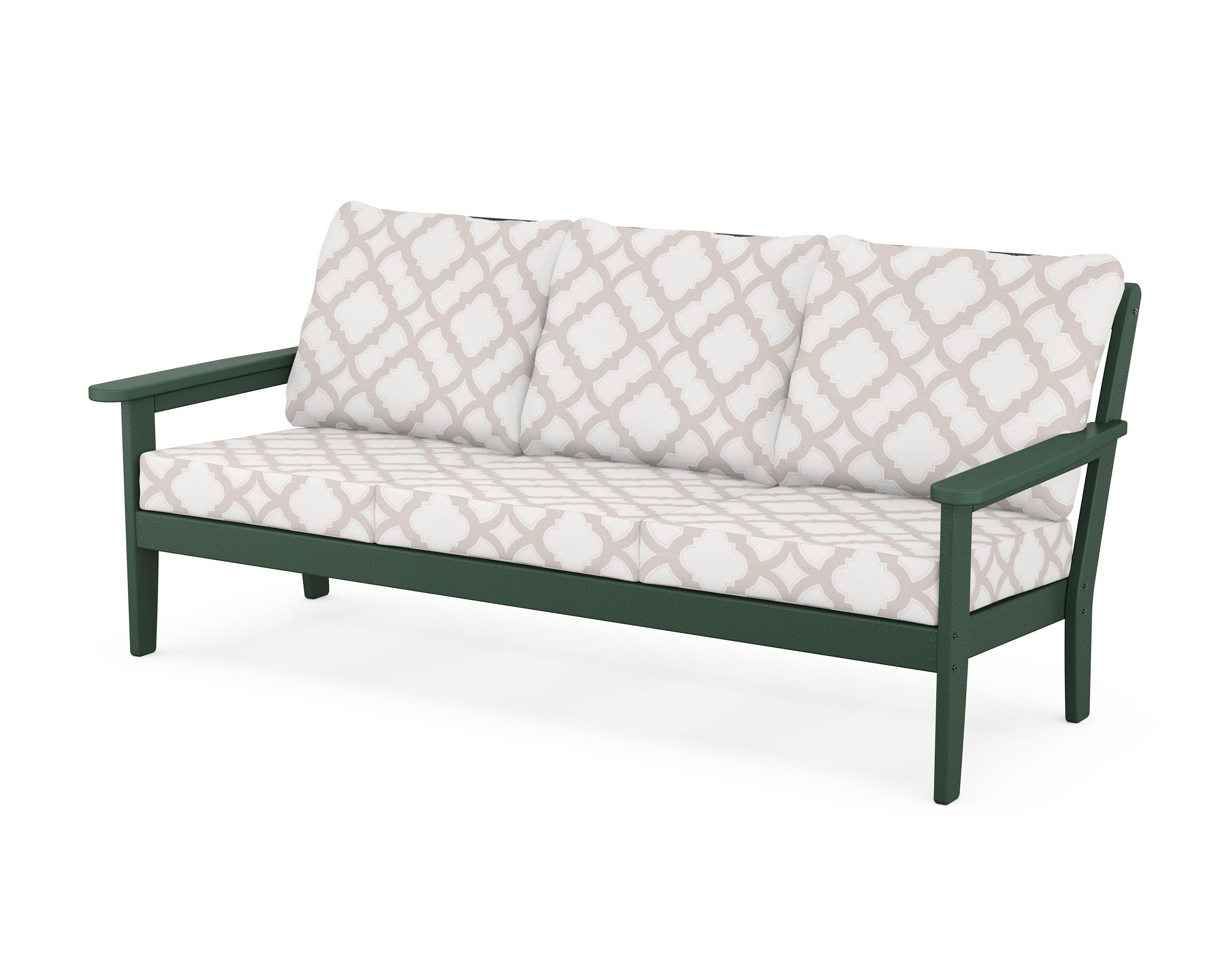 Country Living Cottage Deep Seating Sofa in Green / Trellis Dune Burlap