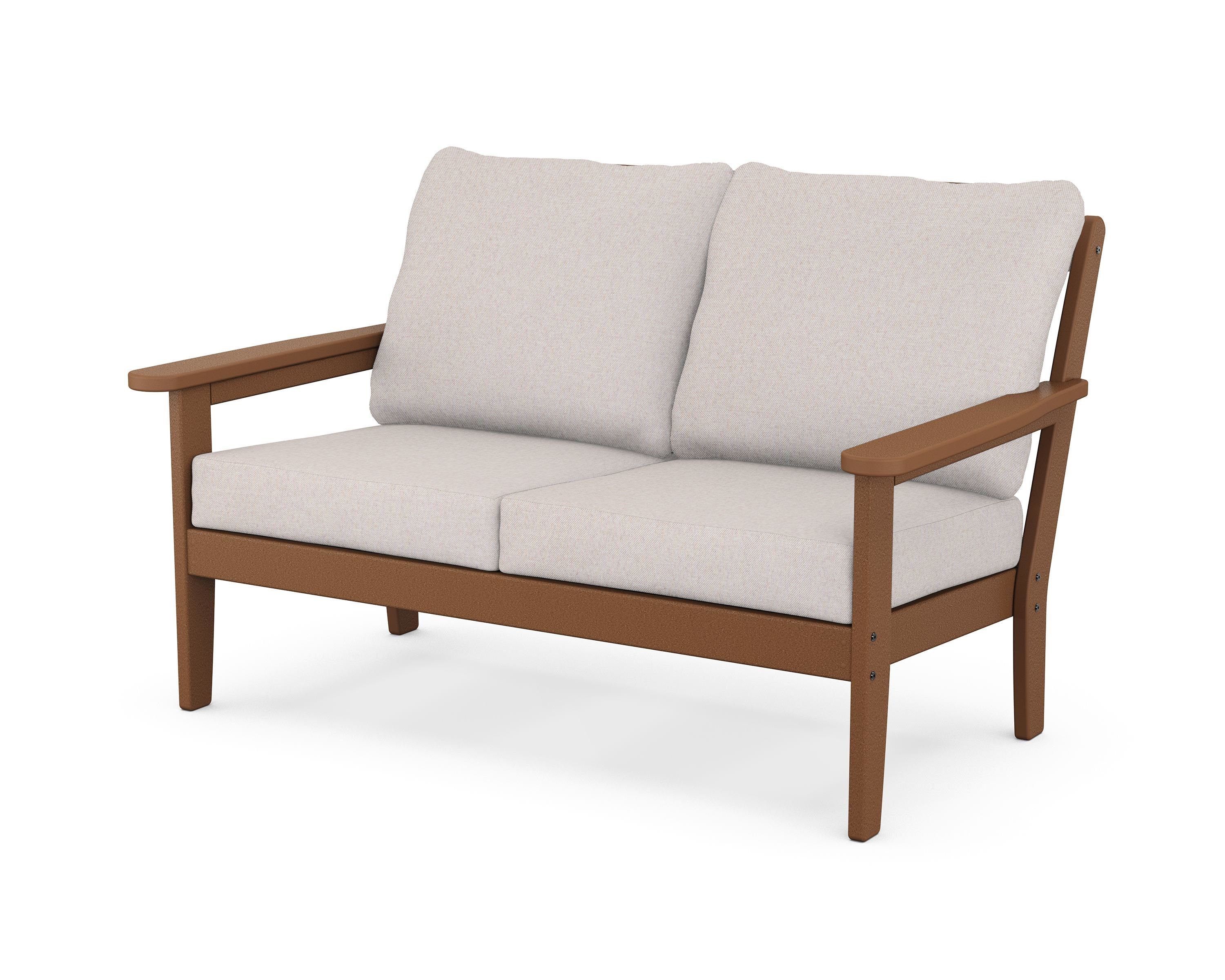 Country Living Cottage Deep Seating Loveseat in Teak / Dune Burlap