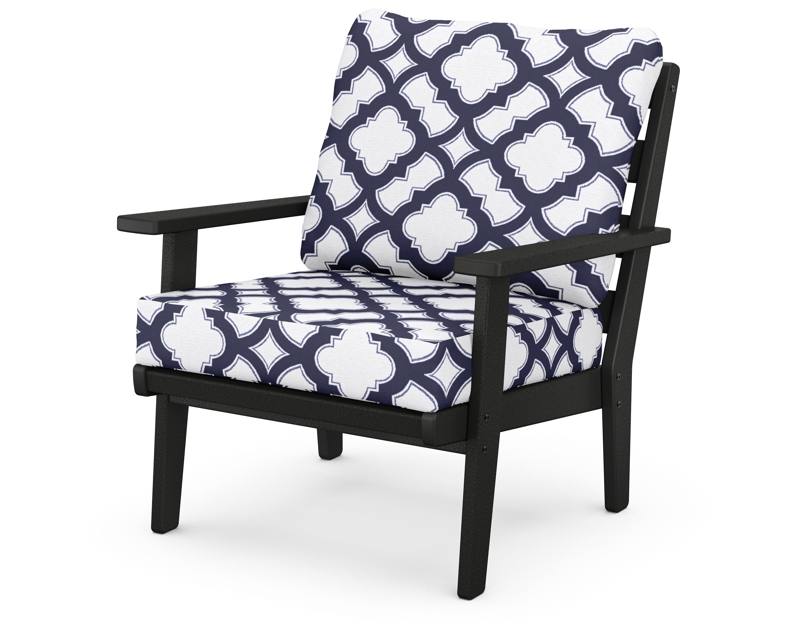 POLYWOOD® Grant Park Deep Seating Chair in Black / Trellis Navy