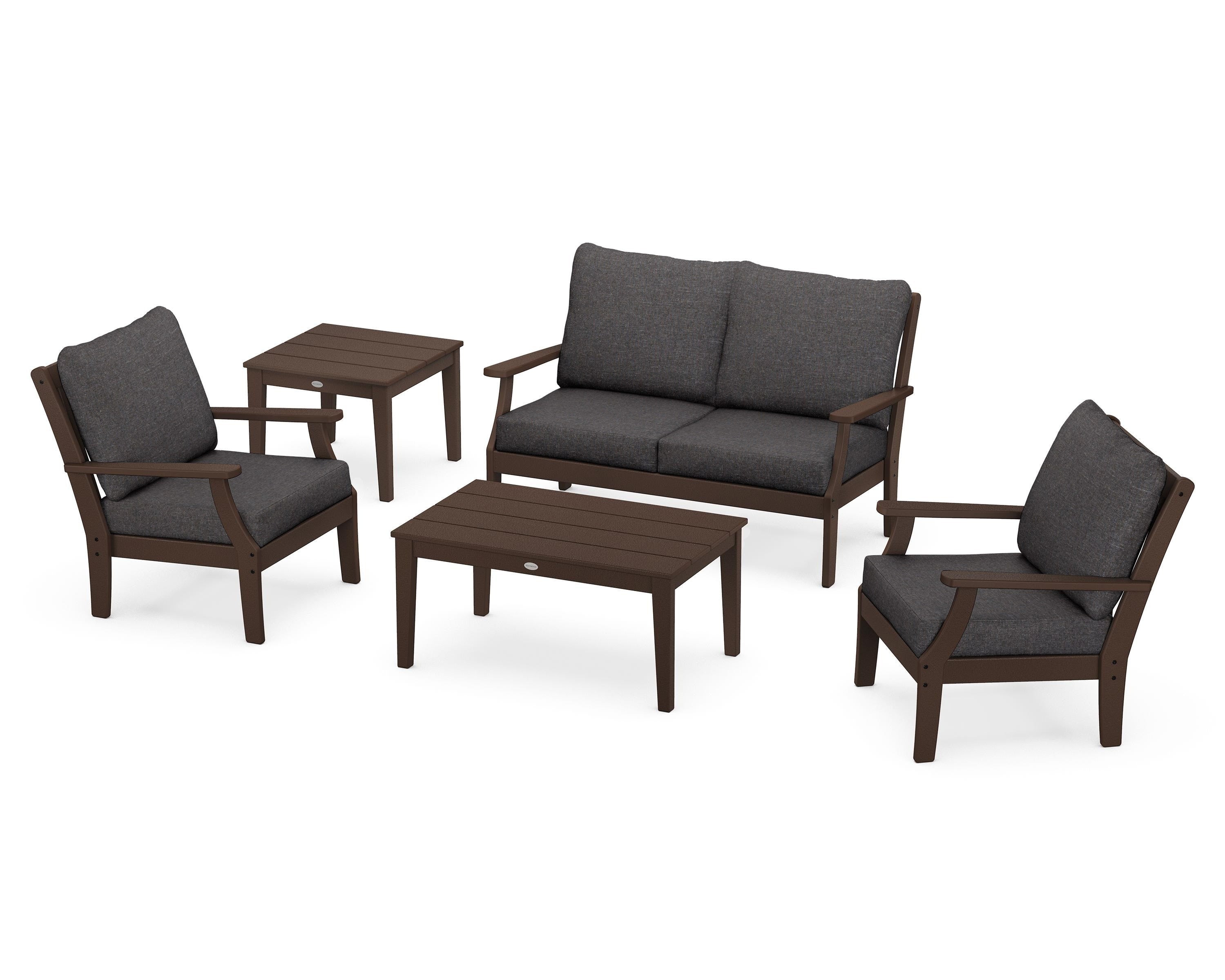 POLYWOOD® Braxton 5-Piece Deep Seating Set in Mahogany / Ash Charcoal