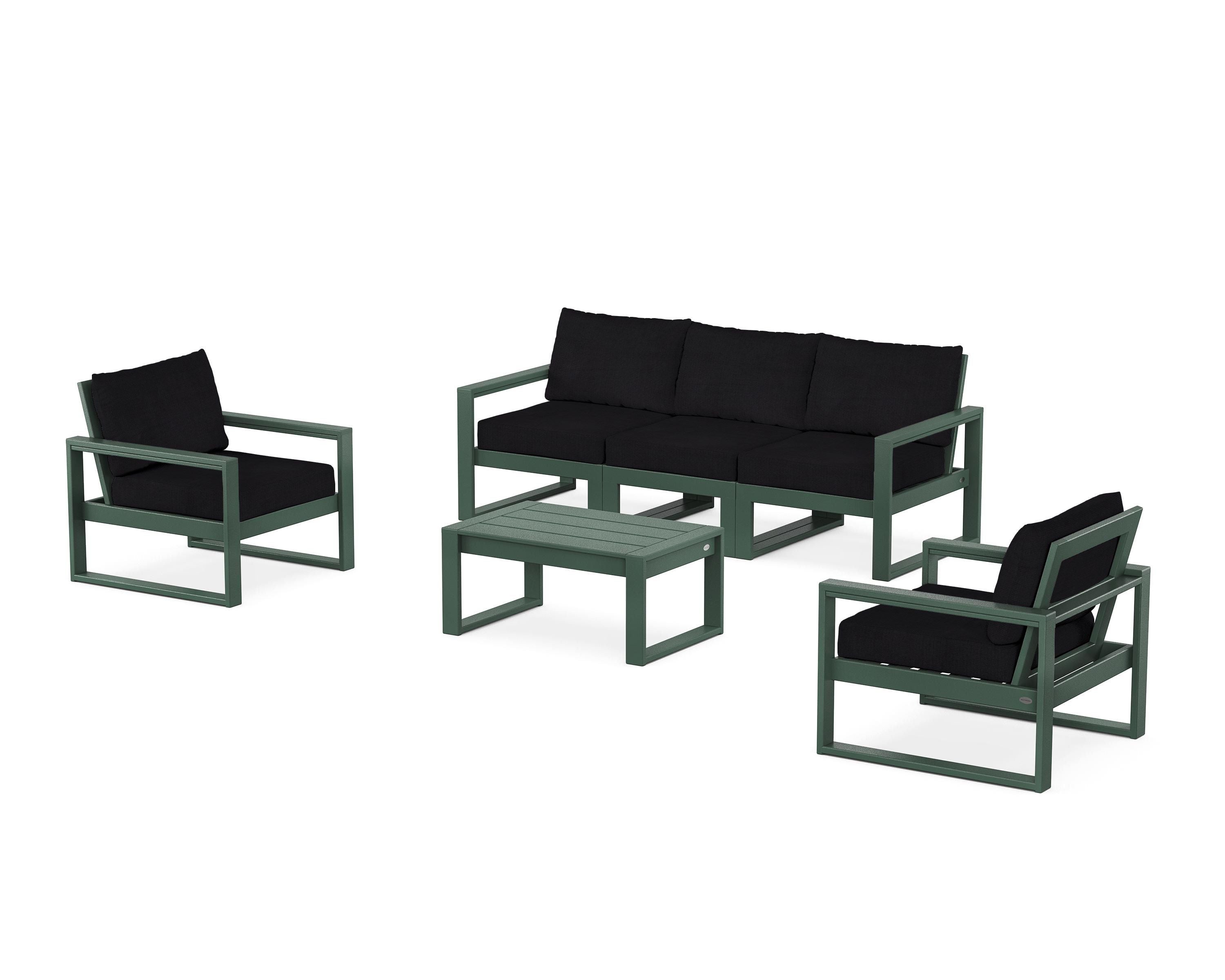 POLYWOOD® EDGE Sectional 4-Piece Deep Seating Set with Sofa in Green / Midnight Linen