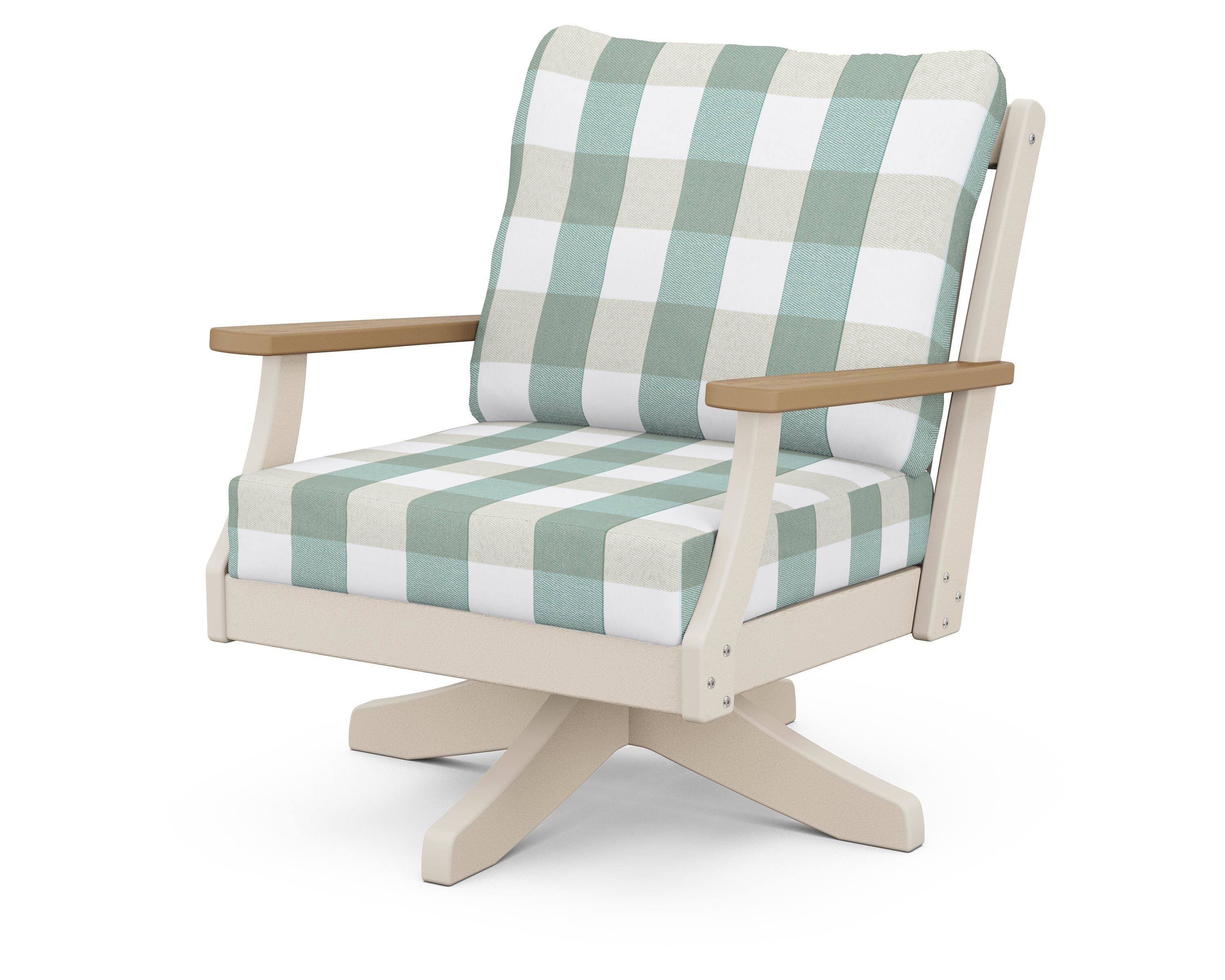 POLYWOOD® Braxton Deep Seating Swivel Chair in Sand / Natural / Buffalo Plaid Glacier Spa