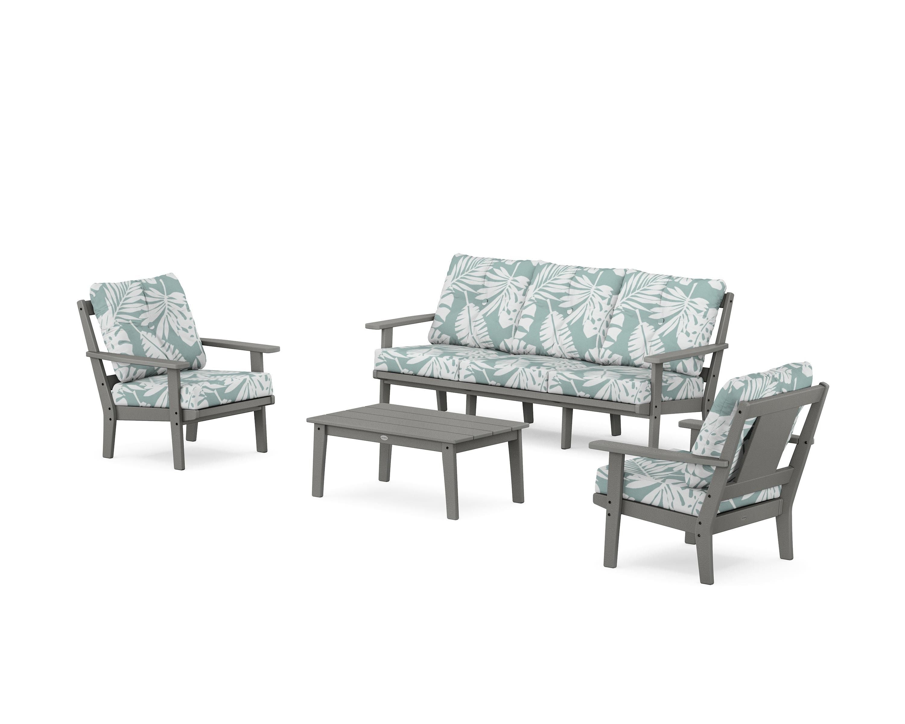 POLYWOOD® Prairie 4-Piece Deep Seating Set with Sofa in Slate Grey / Leaf Glacier Spa