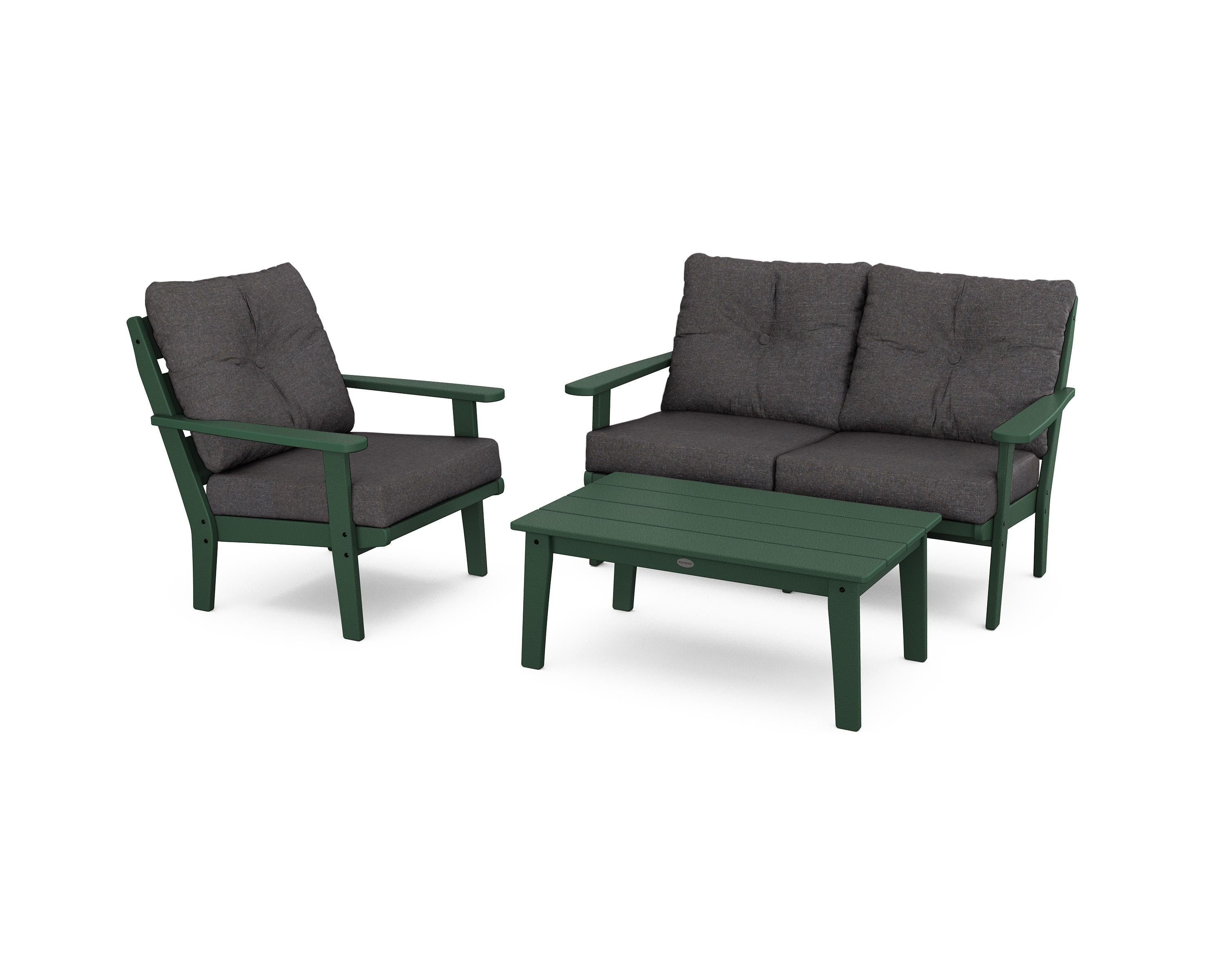 POLYWOOD® Lakeside 3-Piece Deep Seating Set in Green / Ash Charcoal