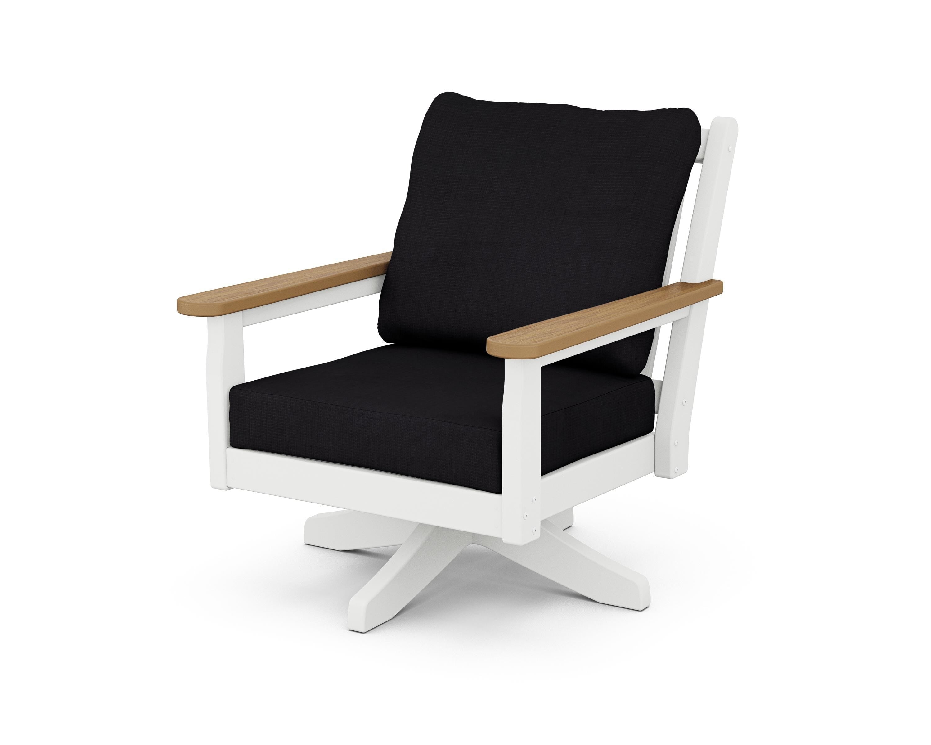 POLYWOOD® Chippendale Deep Seating Swivel Chair in White / Natural / Midnight Linen