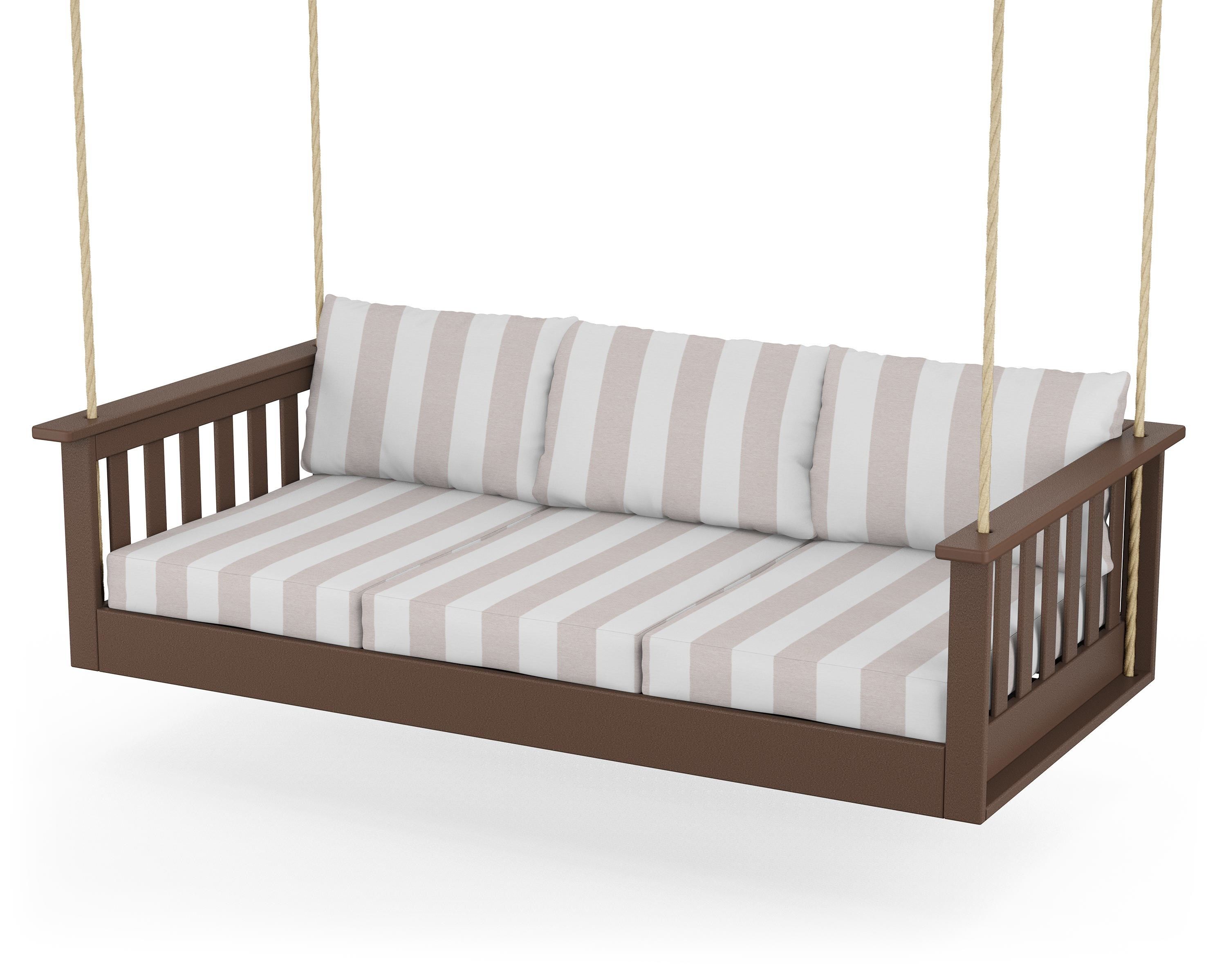 POLYWOOD® Vineyard Daybed Swing in Mahogany / Cabana Stripe Dune Burlap