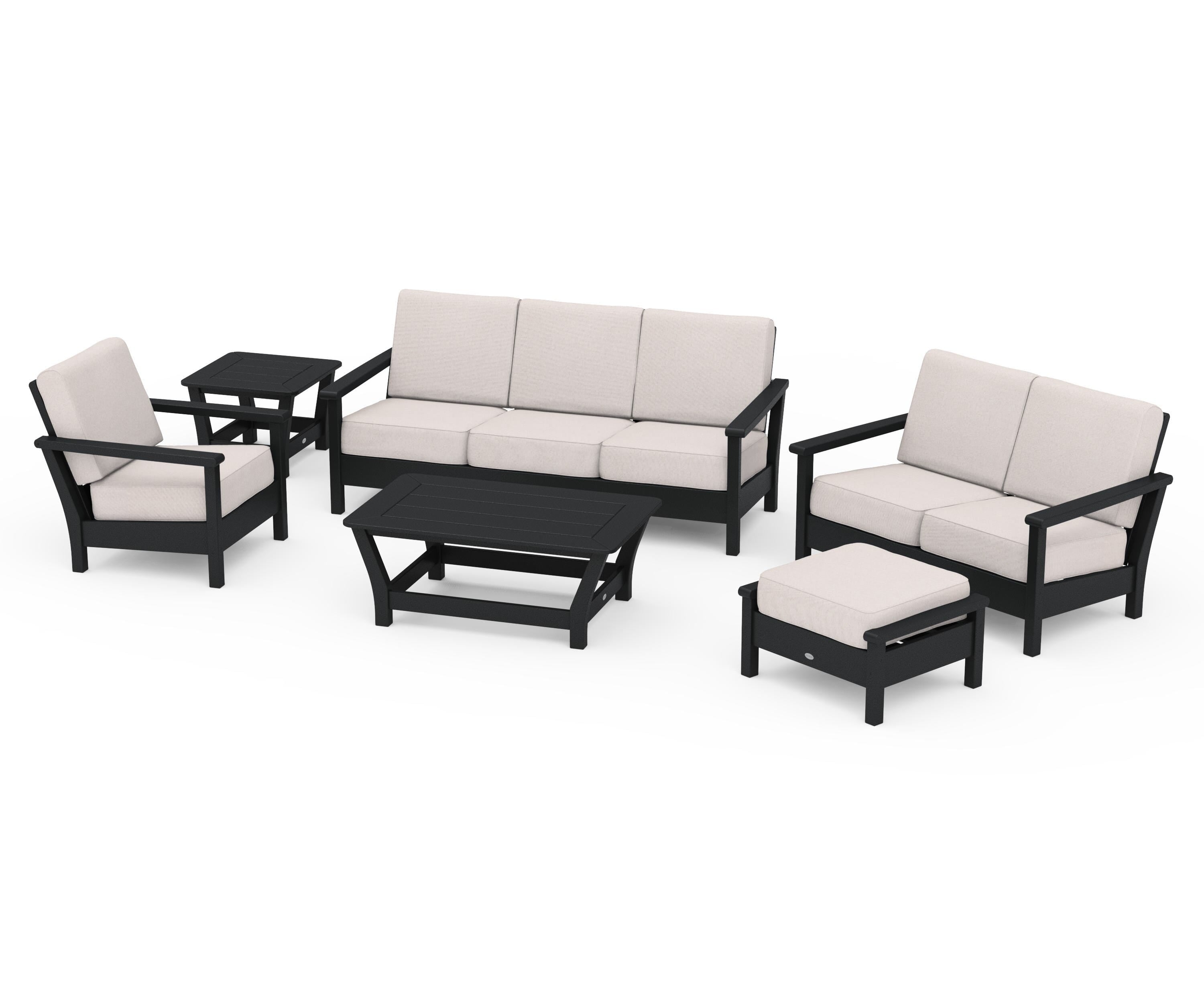 POLYWOOD® Harbour 6-Piece Outdoor Living Set in Black / Dune Burlap