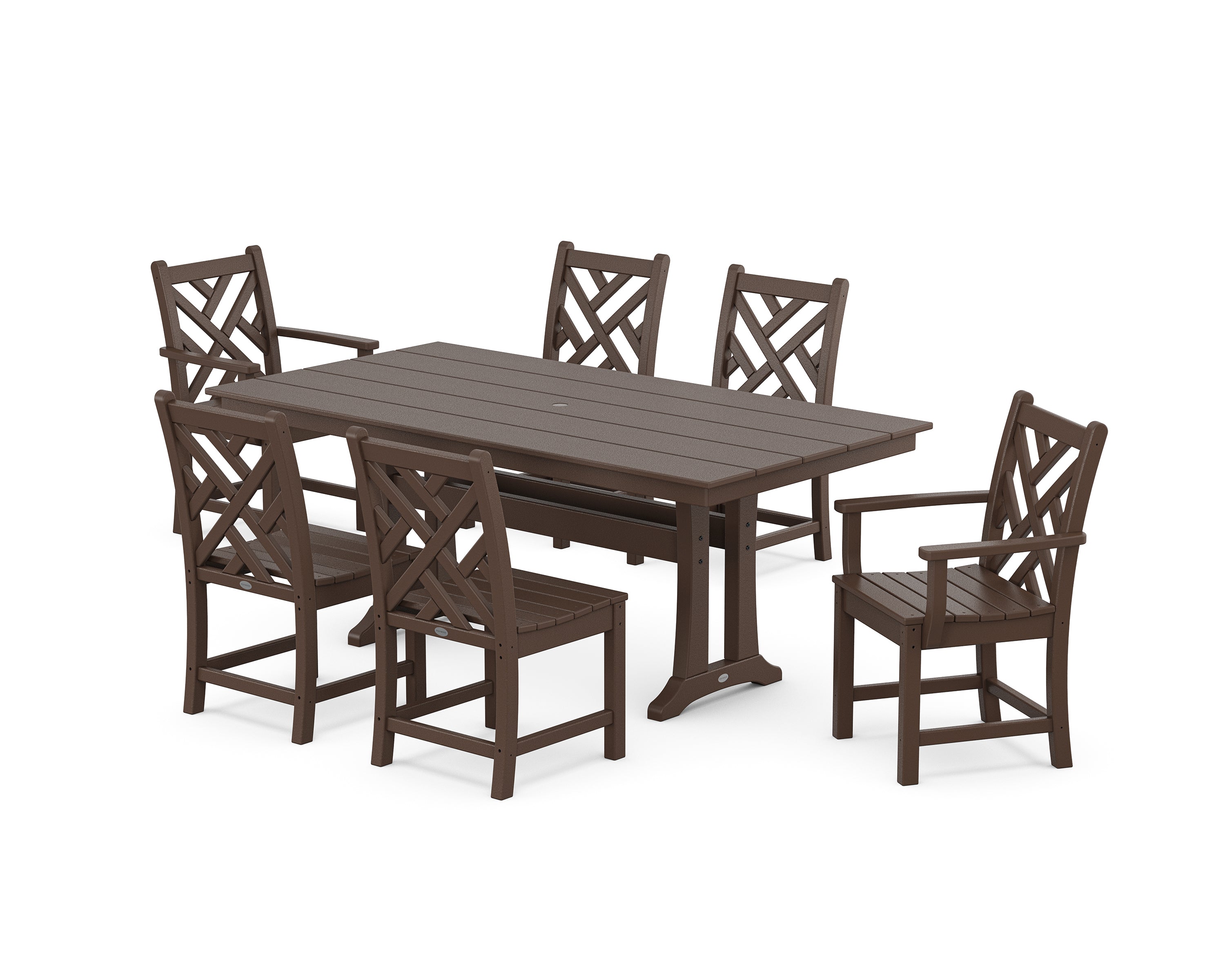 POLYWOOD® Chippendale 7-Piece Farmhouse Trestle Dining Set in Mahogany