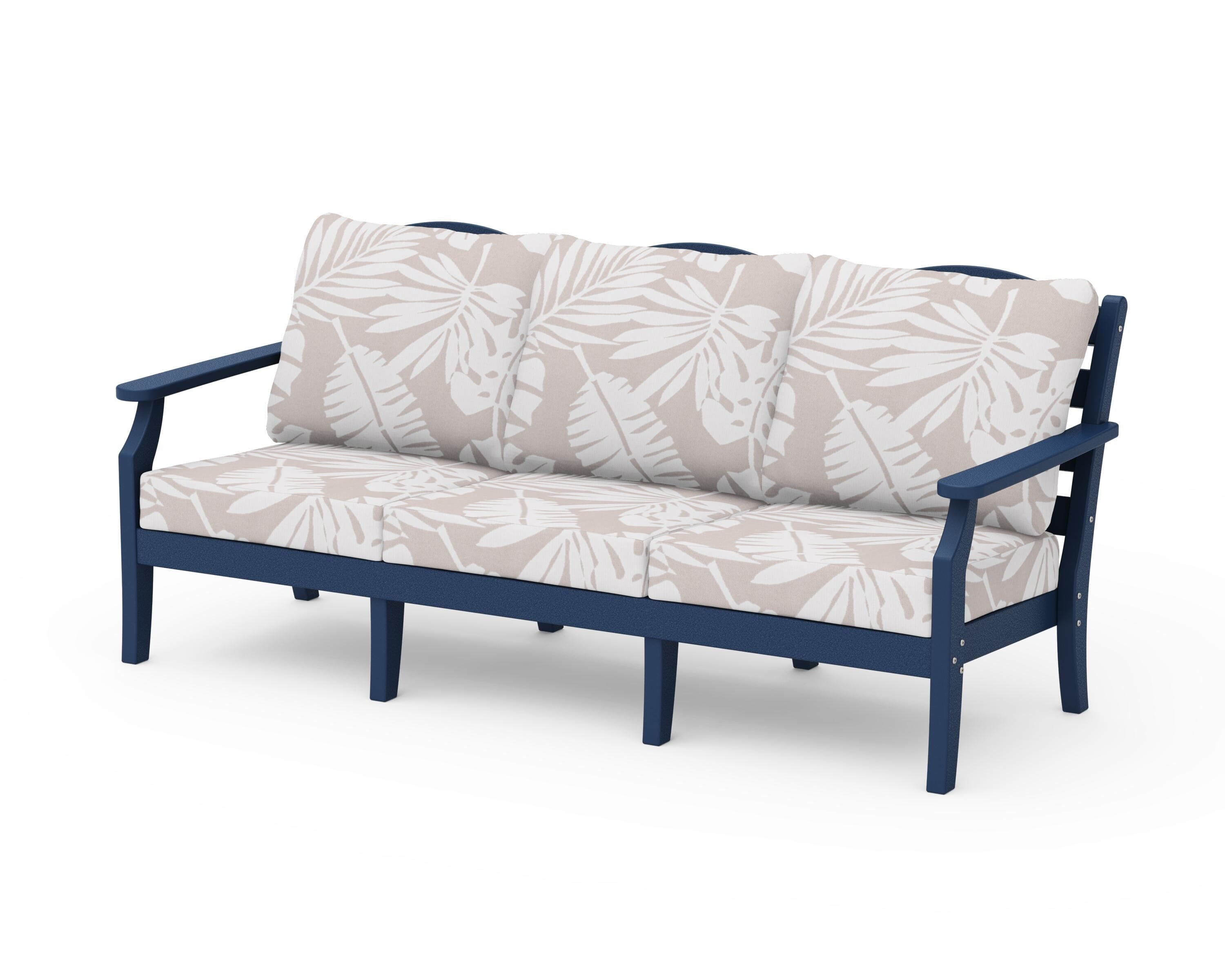 Draper James™ by POLYWOOD® Savannah Deep Seating Sofa in Navy / Leaf Dune Burlap