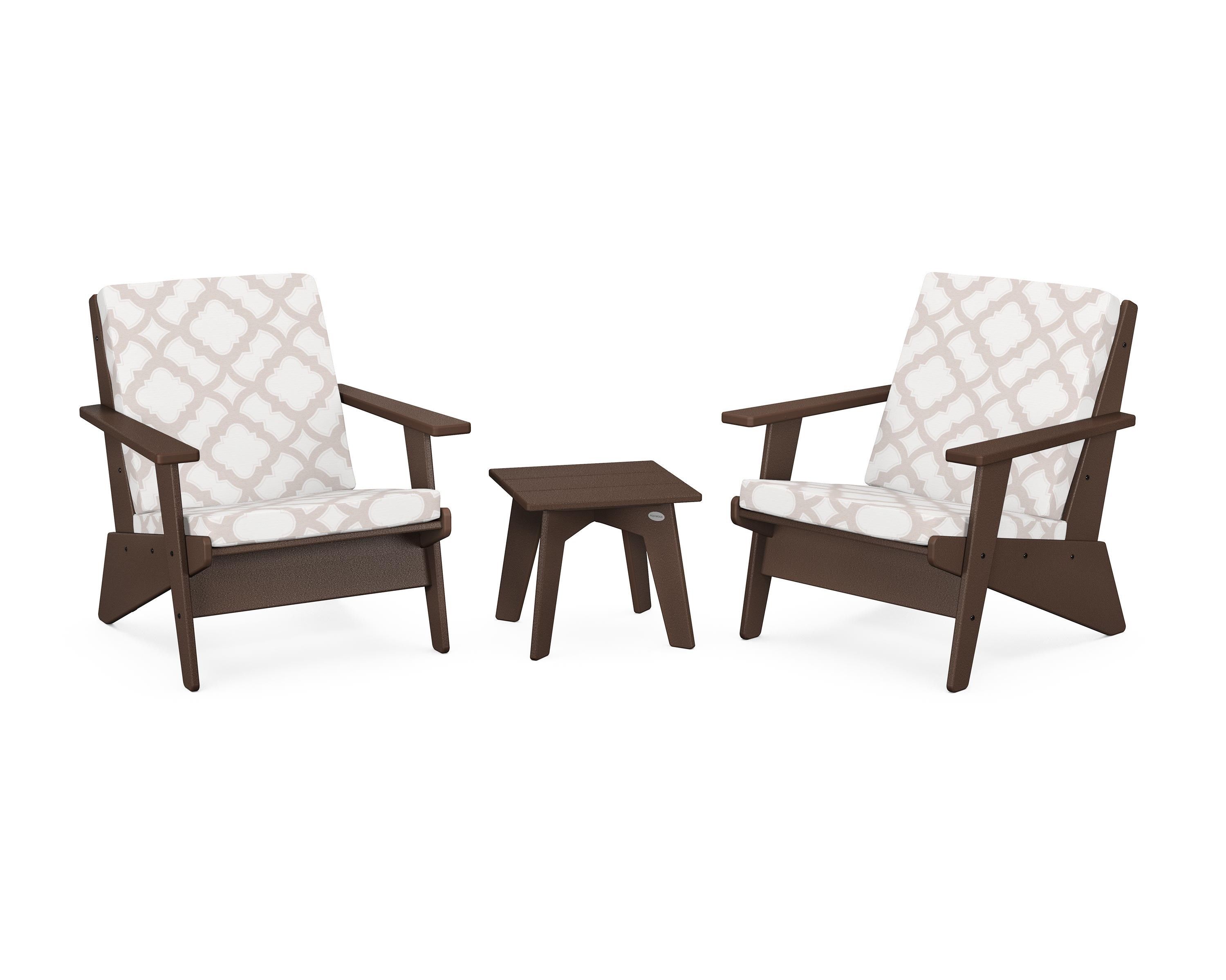 POLYWOOD® Riviera Modern Lounge 3-Piece Set in Mahogany / Trellis Dune Burlap