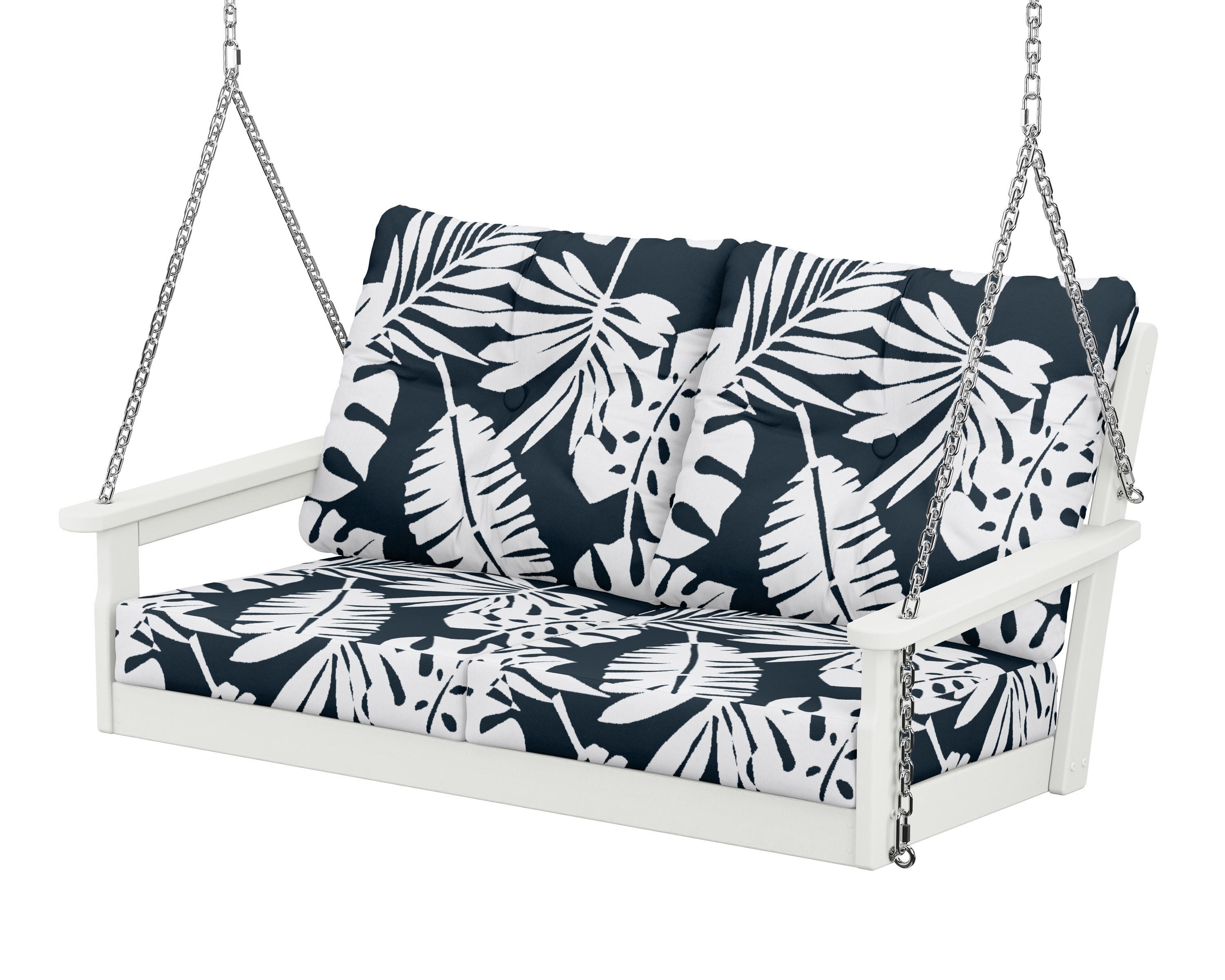 POLYWOOD® Vineyard Deep Seating Swing in Vintage White / Leaf Marine Indigo