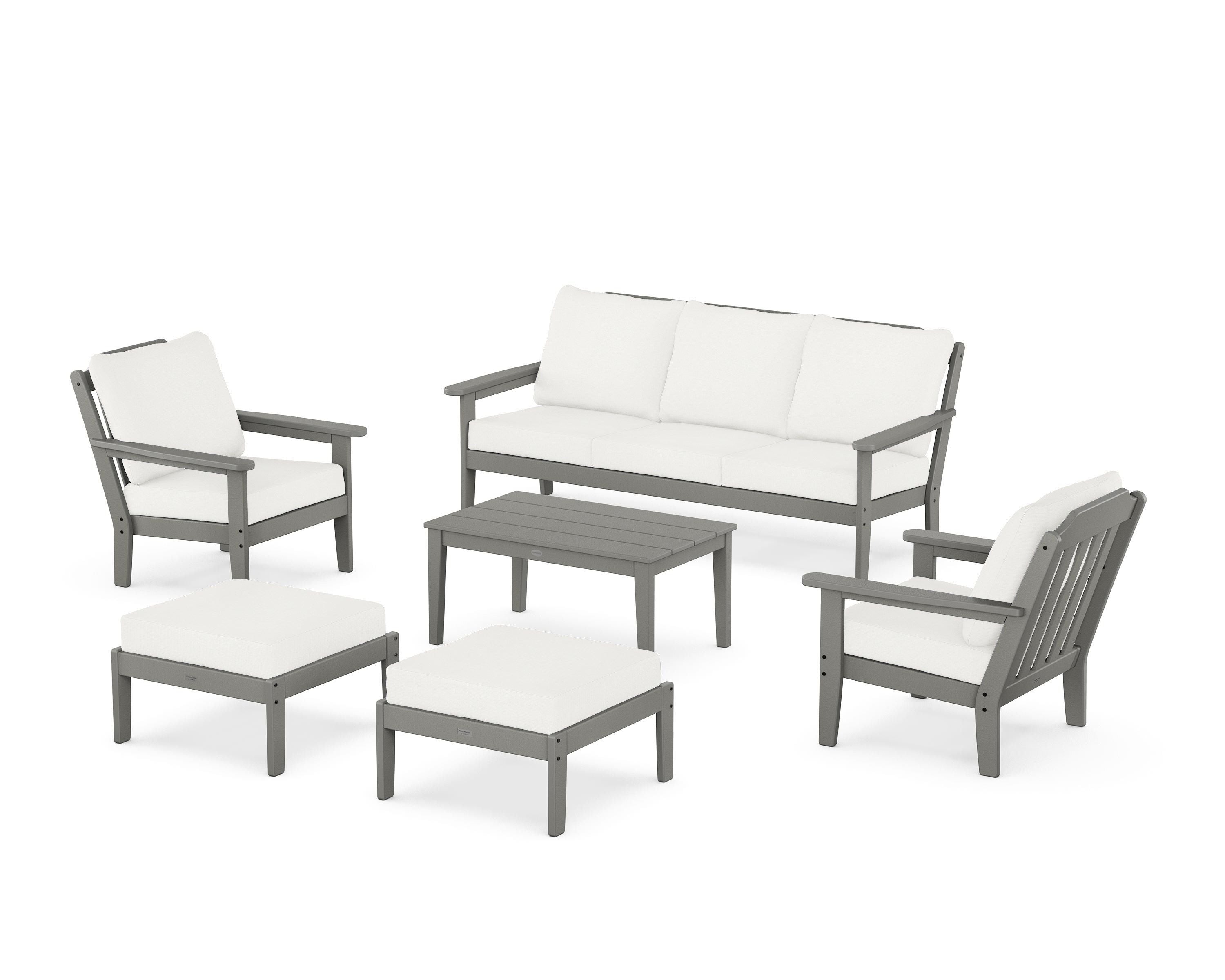 Country Living Cottage 6-Piece Lounge Sofa Set in Slate Grey / Natural Linen