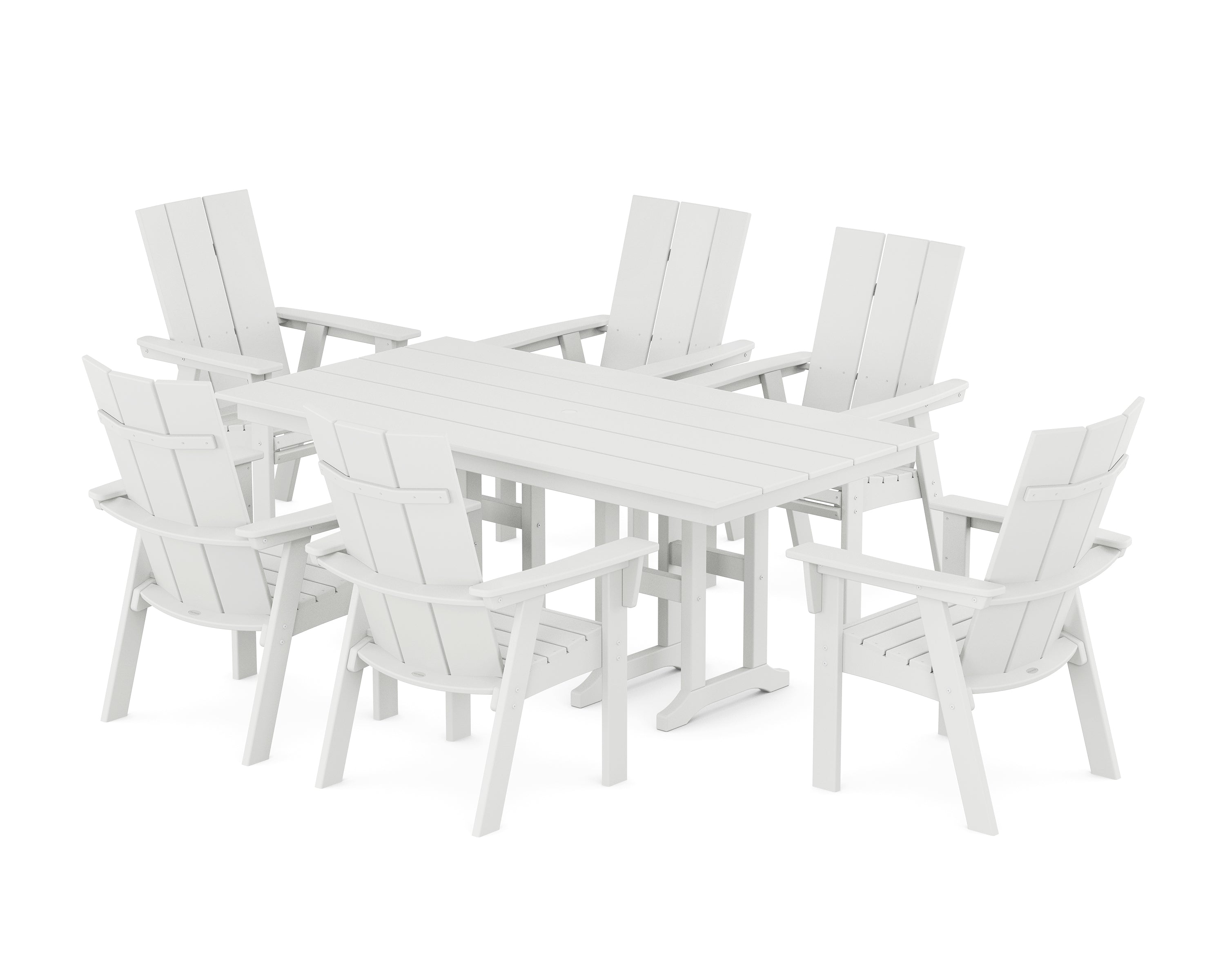 POLYWOOD® Modern Curveback Adirondack 7-Piece Farmhouse Dining Set in White