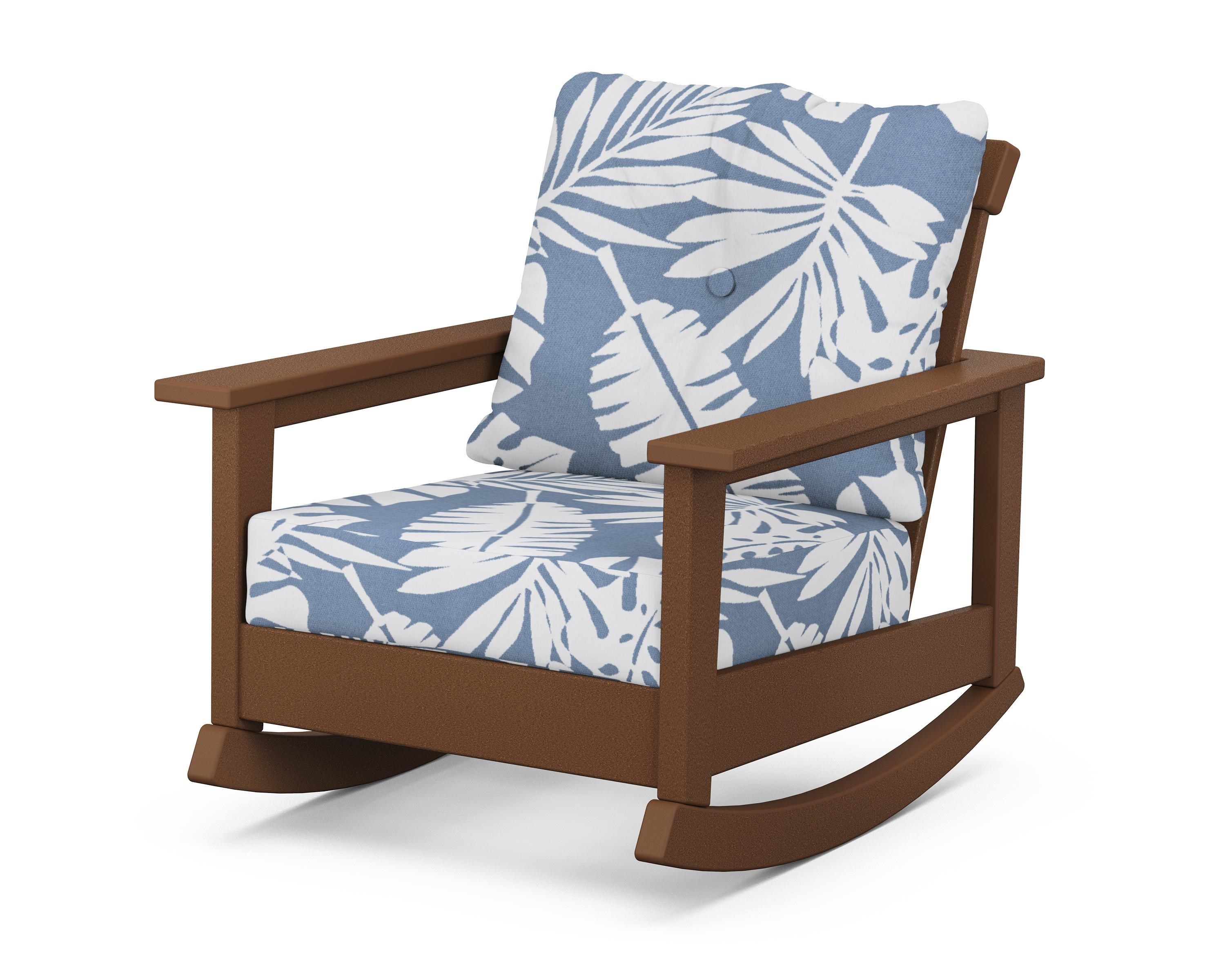 POLYWOOD® Prescott Deep Seating Rocking Chair in Teak / Leaf Sky Blue