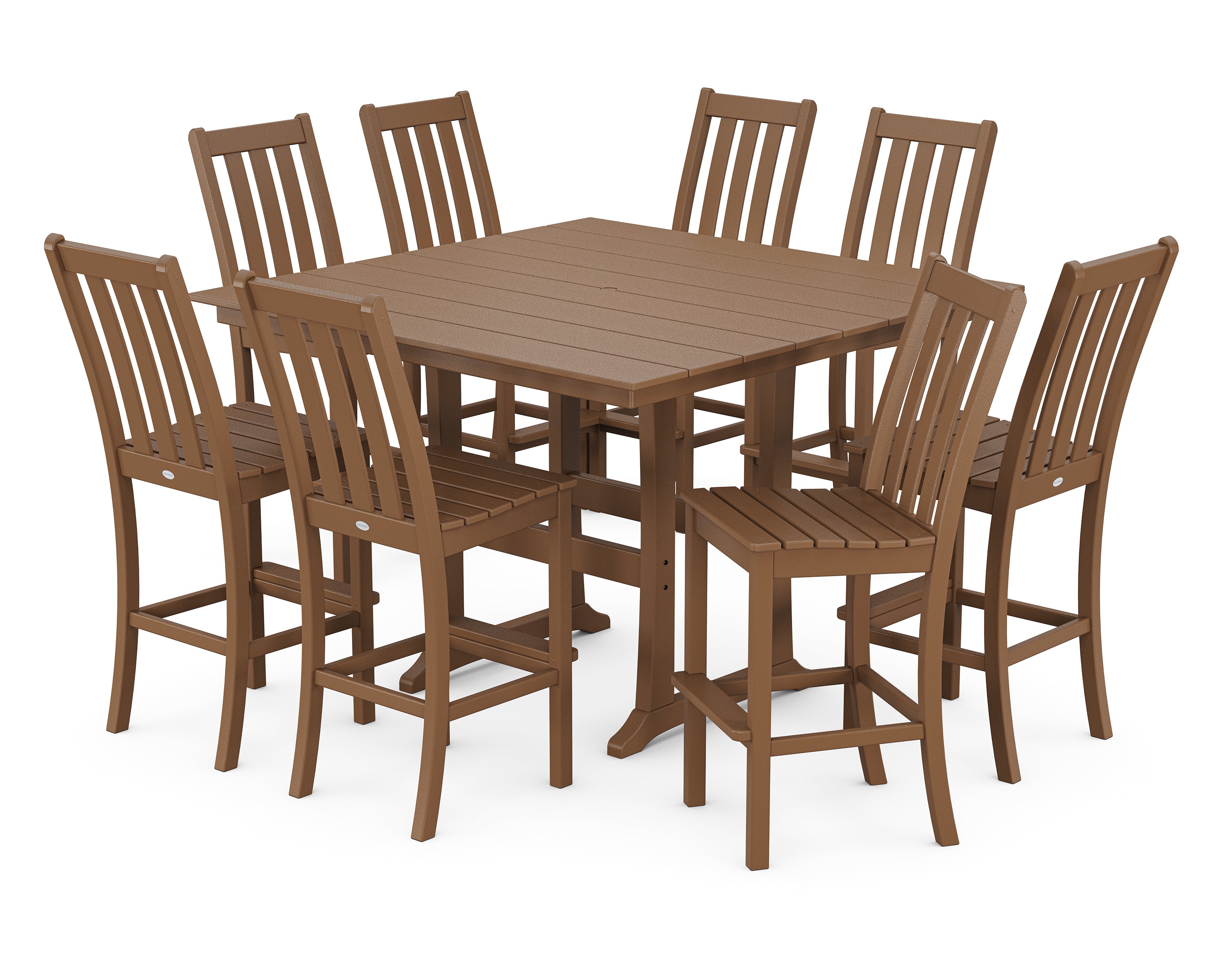 POLYWOOD® Vineyard 9-Piece Farmhouse Trestle Bar Set in Teak