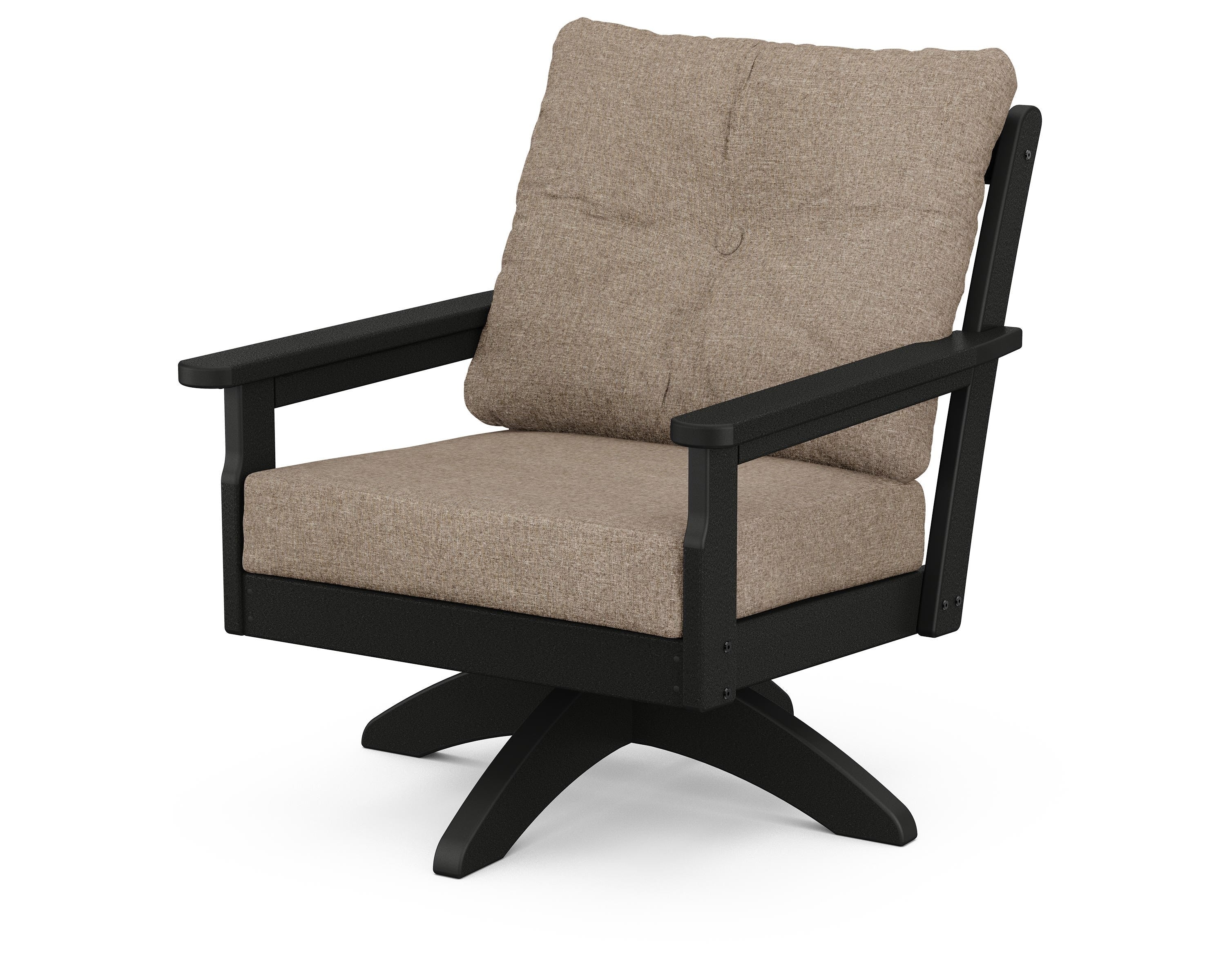 POLYWOOD® Vineyard Deep Seating Swivel Chair in Black / Spiced Burlap