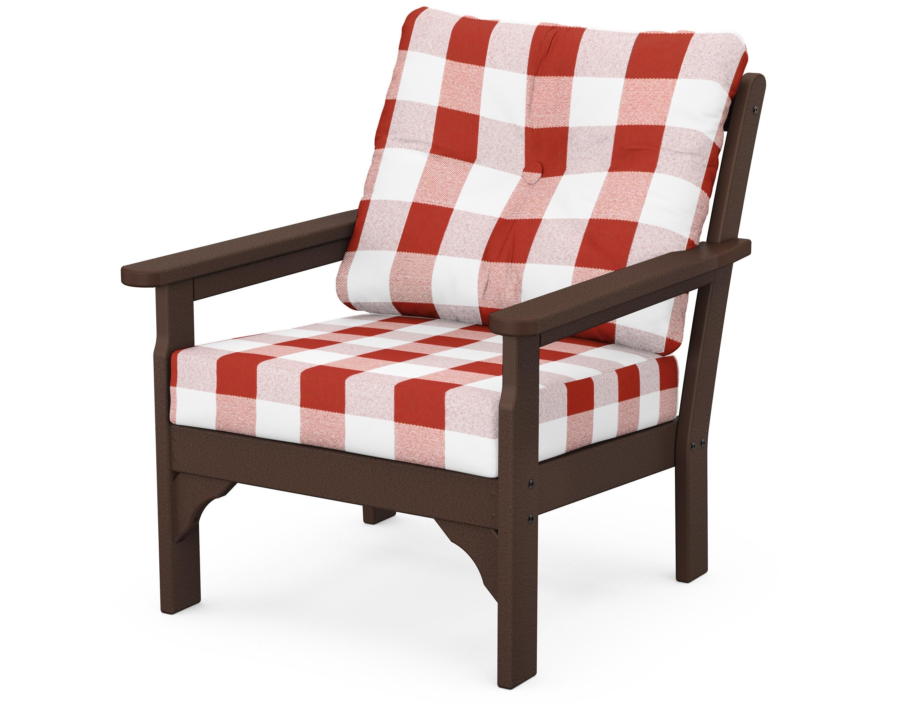 POLYWOOD® Vineyard Deep Seating Chair in Mahogany / Buffalo Plaid Crimson