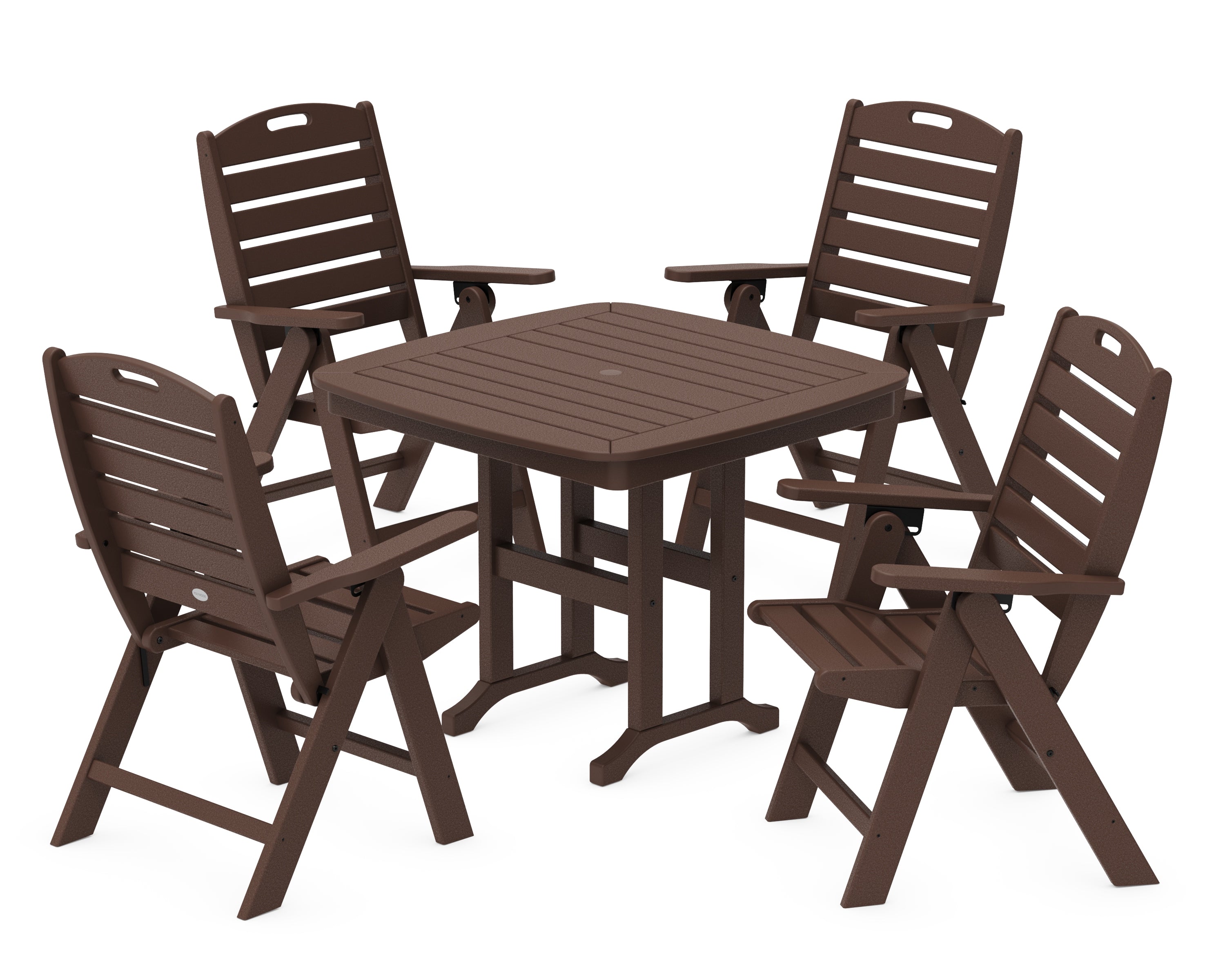 POLYWOOD® Nautical Folding Highback Chair 5-Piece Dining Set in Mahogany