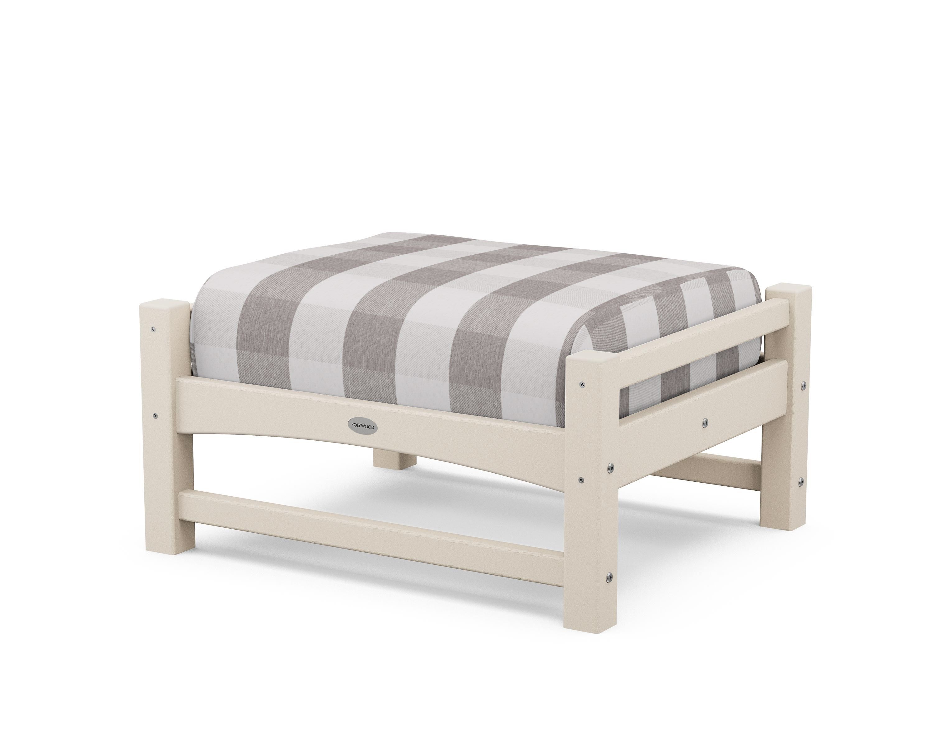 POLYWOOD® Club Ottoman in Sand / Buffalo Plaid Grey Mist