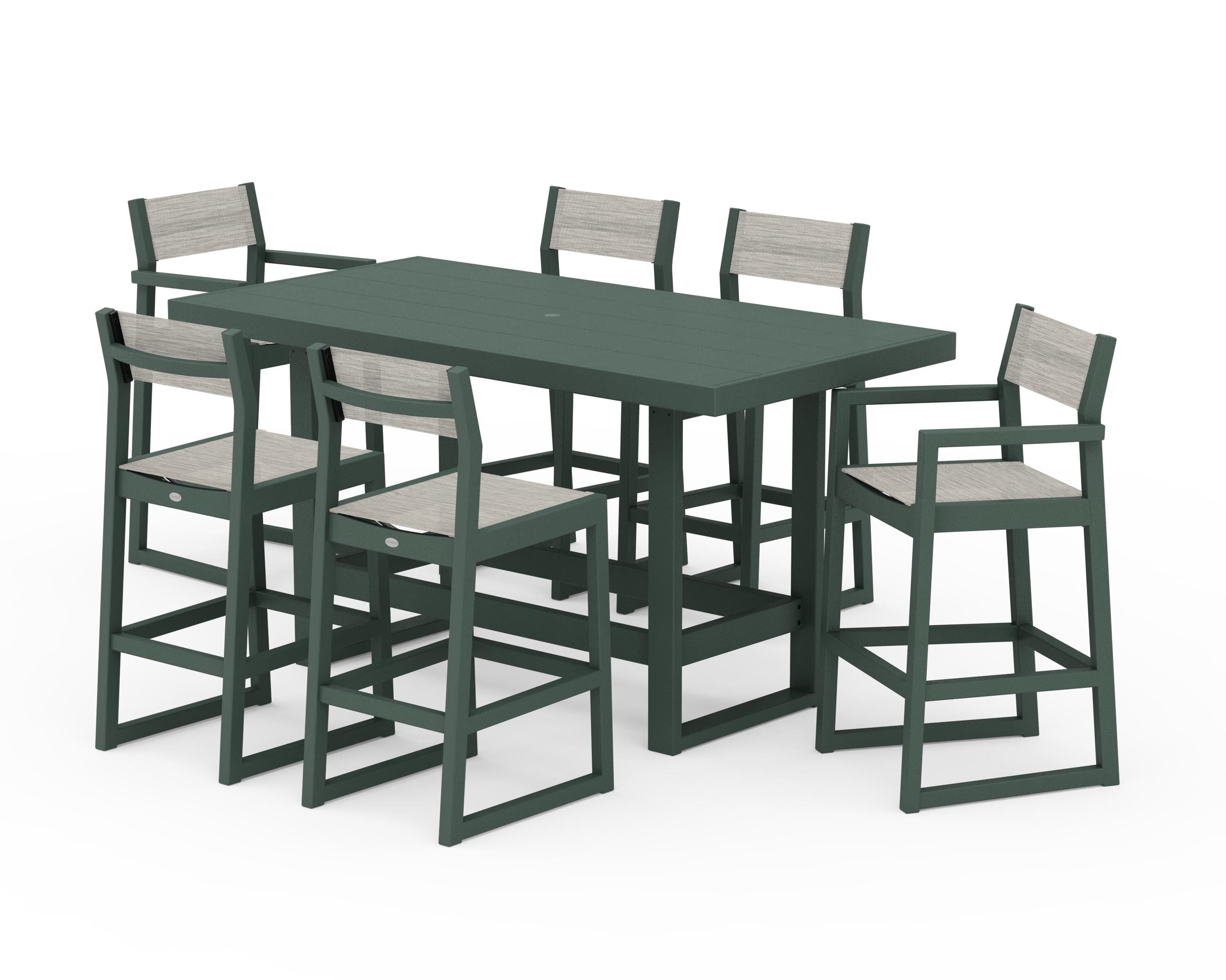 POLYWOOD® EDGE Sling 7-Piece Bar Table Set in Green / Birch Sling