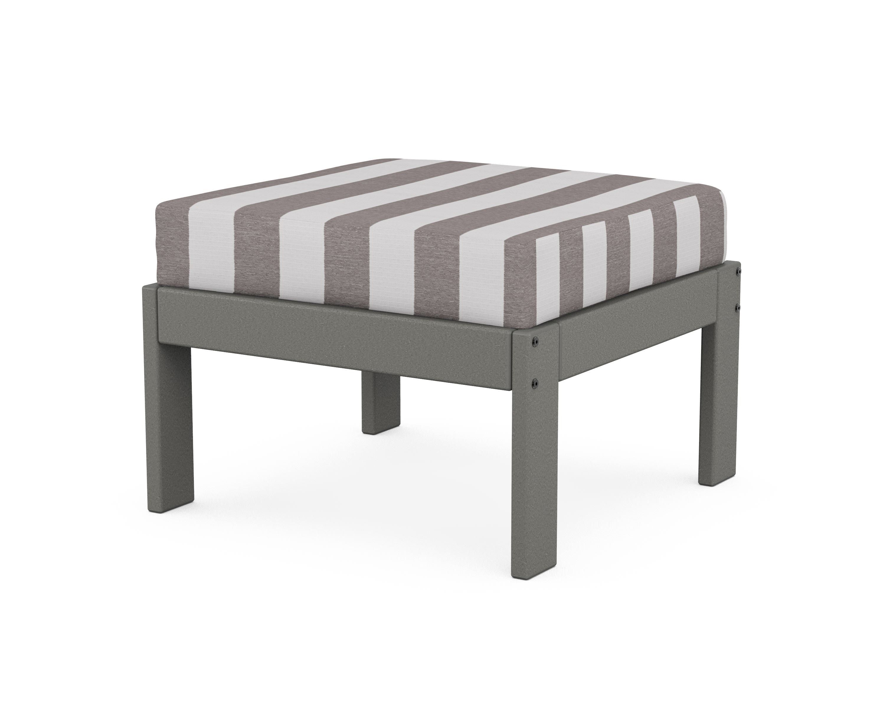 POLYWOOD® Vineyard Modular Ottoman in Slate Grey / Cabana Stripe Grey Mist