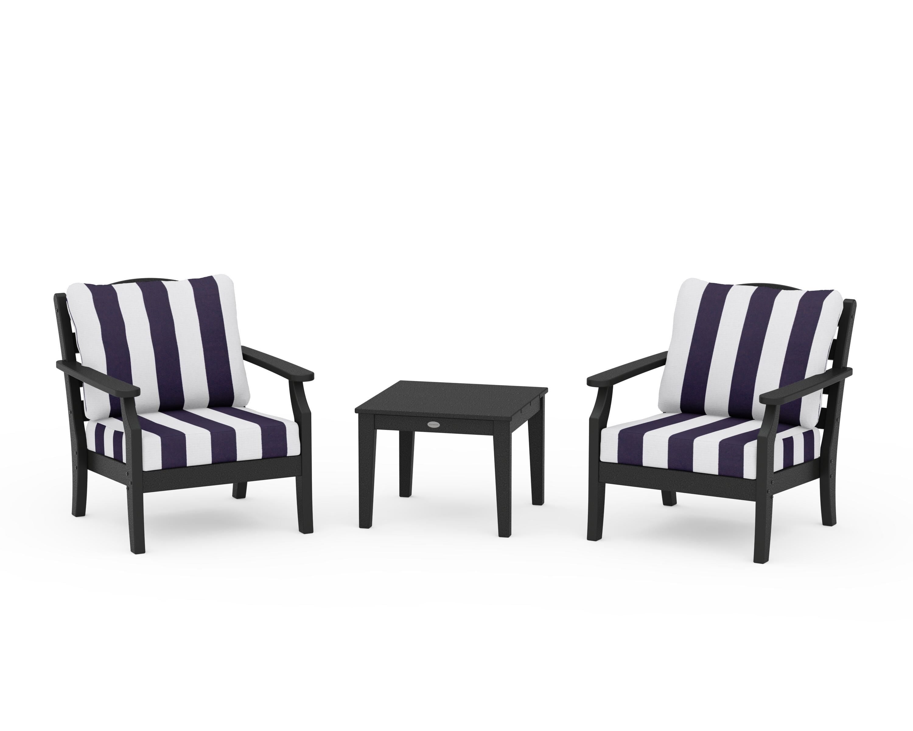 Draper James™ by POLYWOOD® Savannah 3-Piece Deep Seating Set in Black / Cabana Stripe Navy