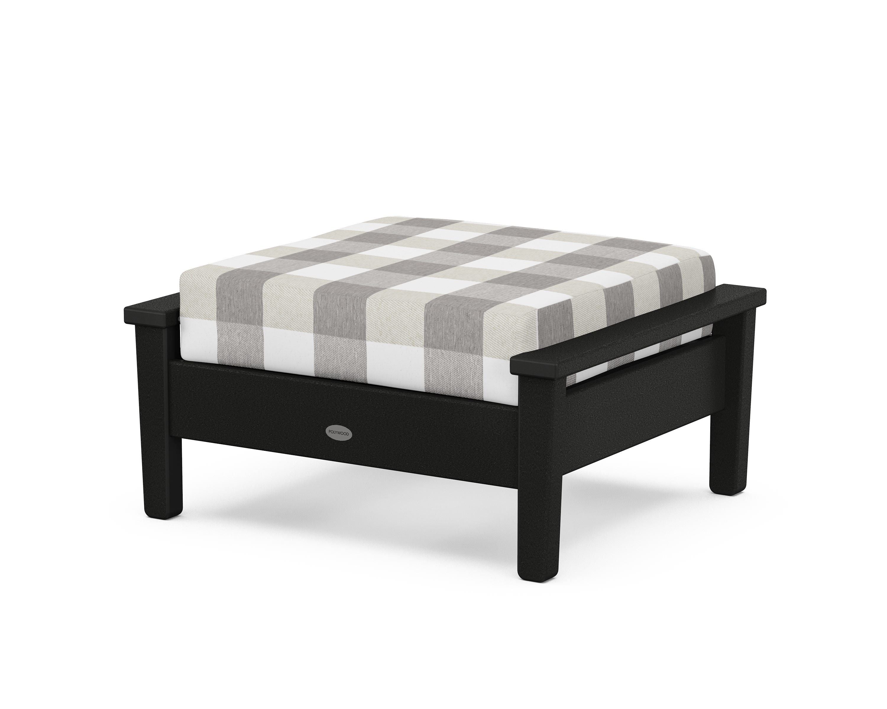 POLYWOOD® Prescott Deep Seating Ottoman in Black / Buffalo Plaid Grey Mist