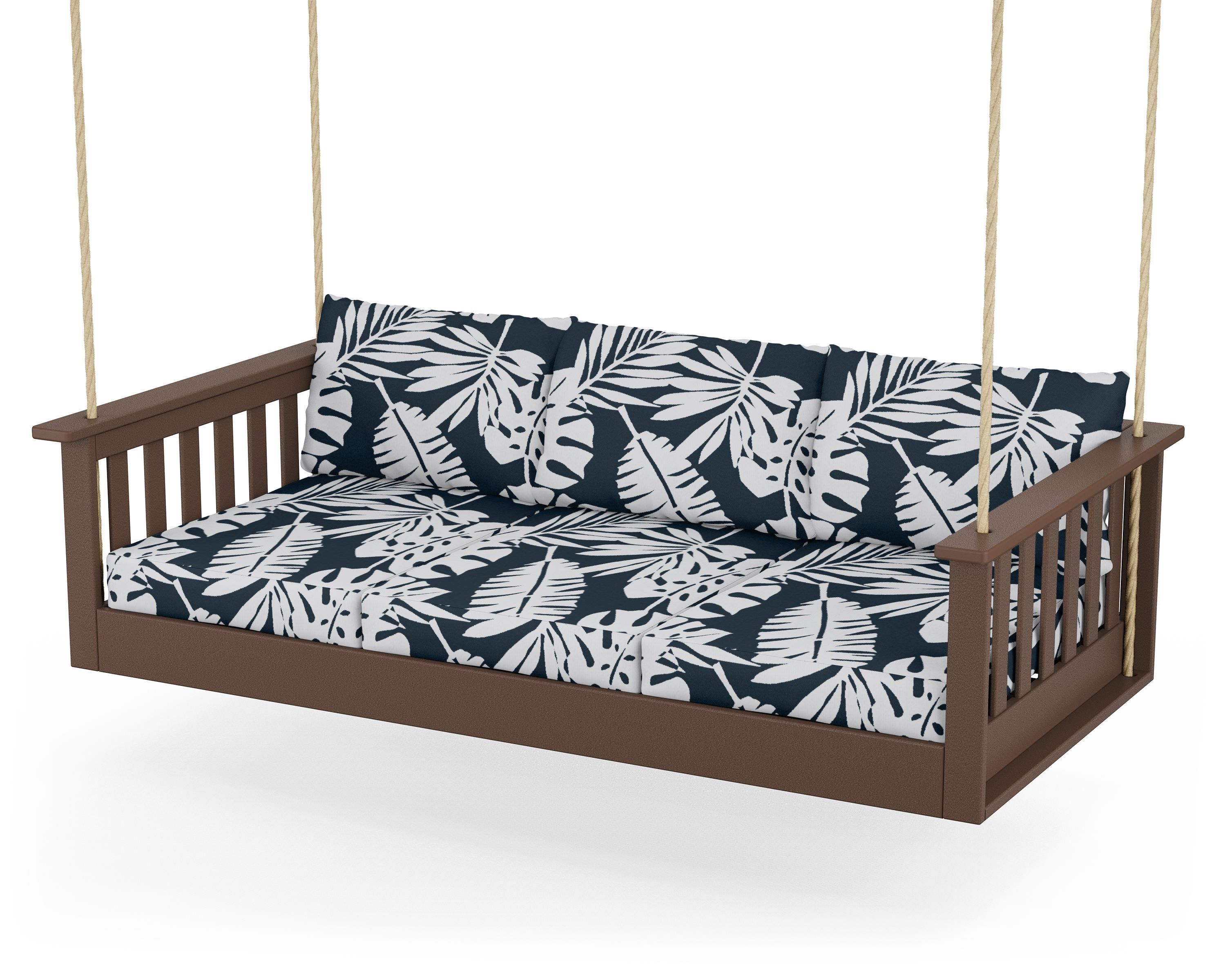 POLYWOOD® Vineyard Daybed Swing in Mahogany / Leaf Marine Indigo
