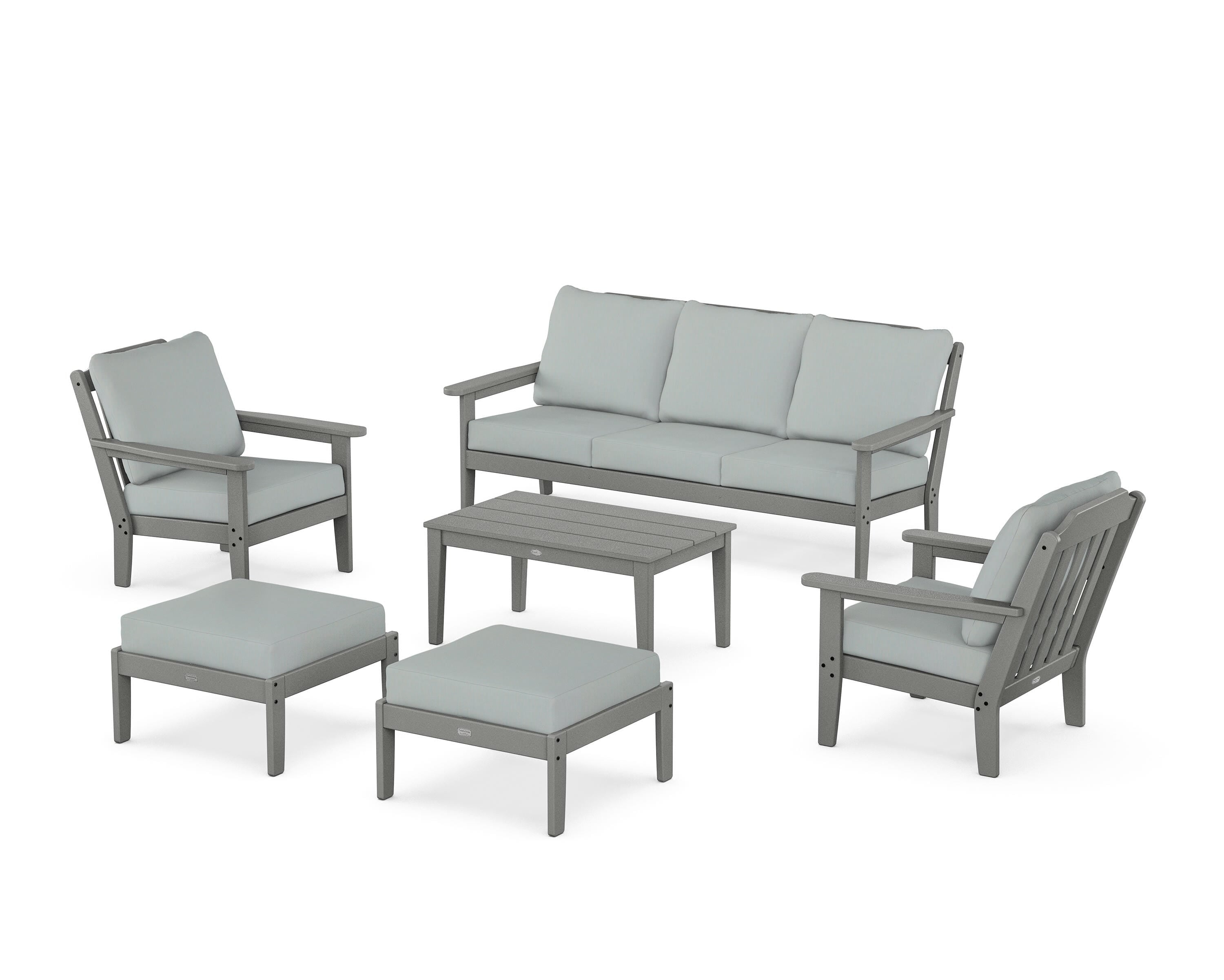 Country Living Cottage 6-Piece Lounge Sofa Set in Slate Grey / Spa